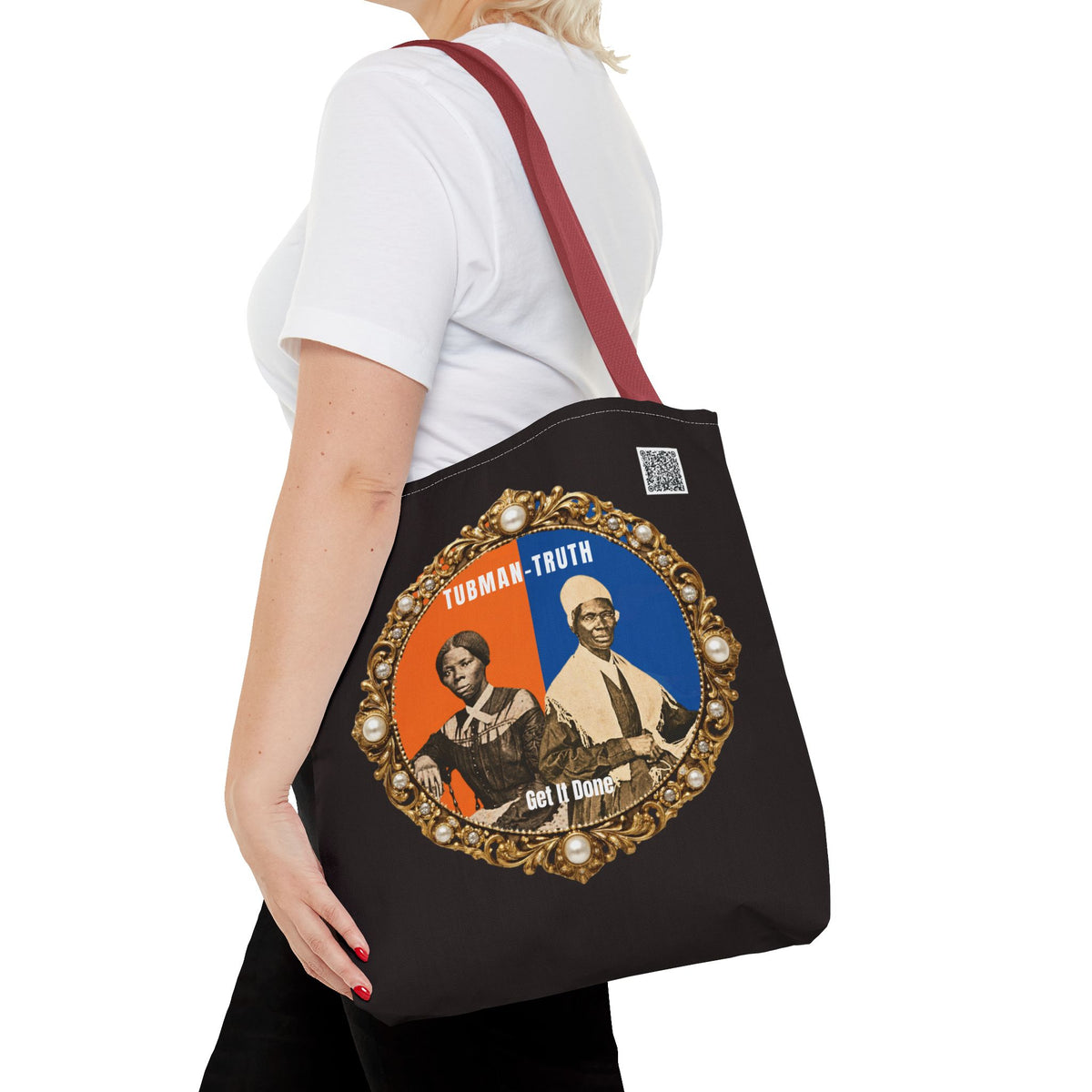 Tubman-Truth Brooch Graphic Tote Bag (Black)