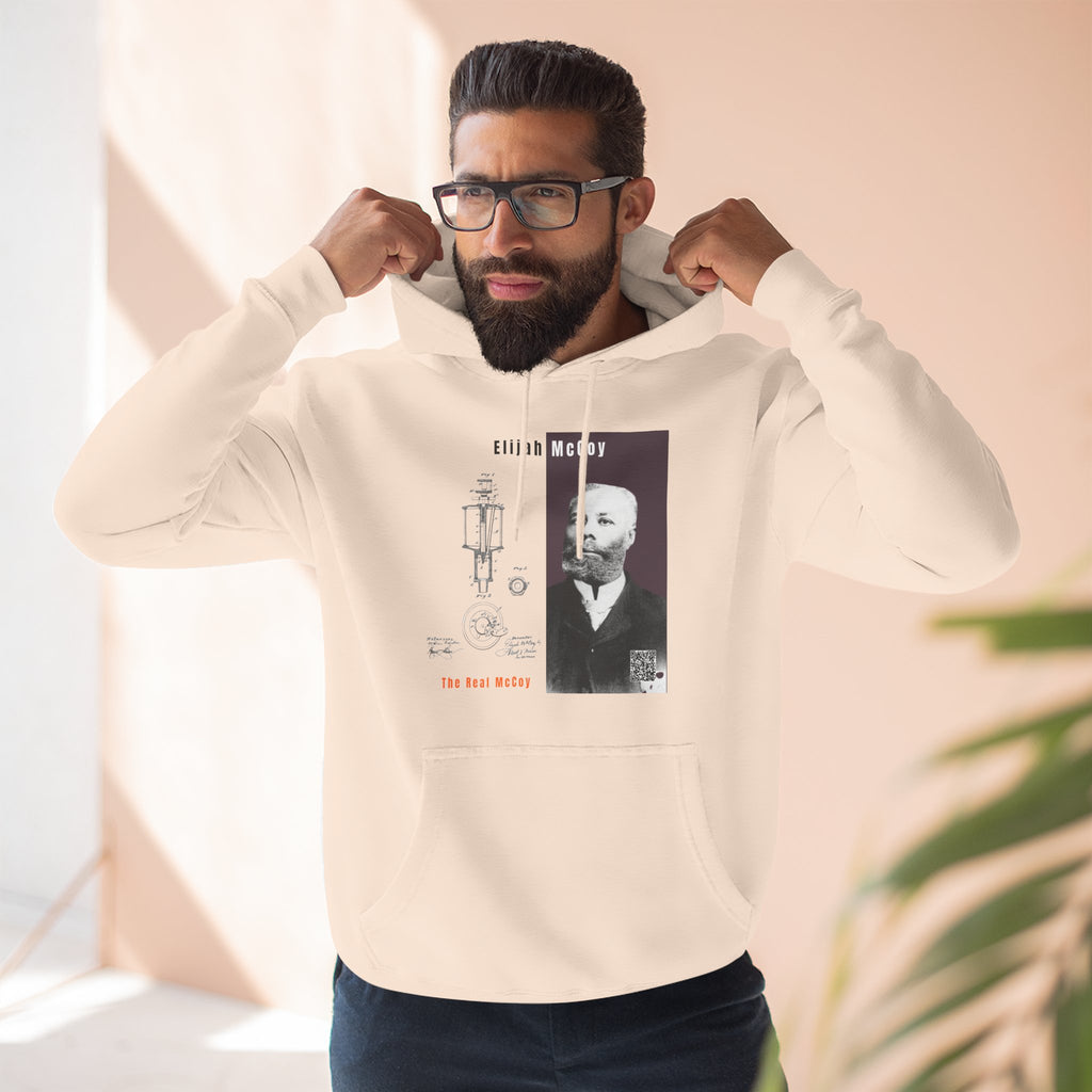 Defend Black Memories: Elijah McCoy Three-Panel Design Hoodie-Historic Black Portrait Pullover