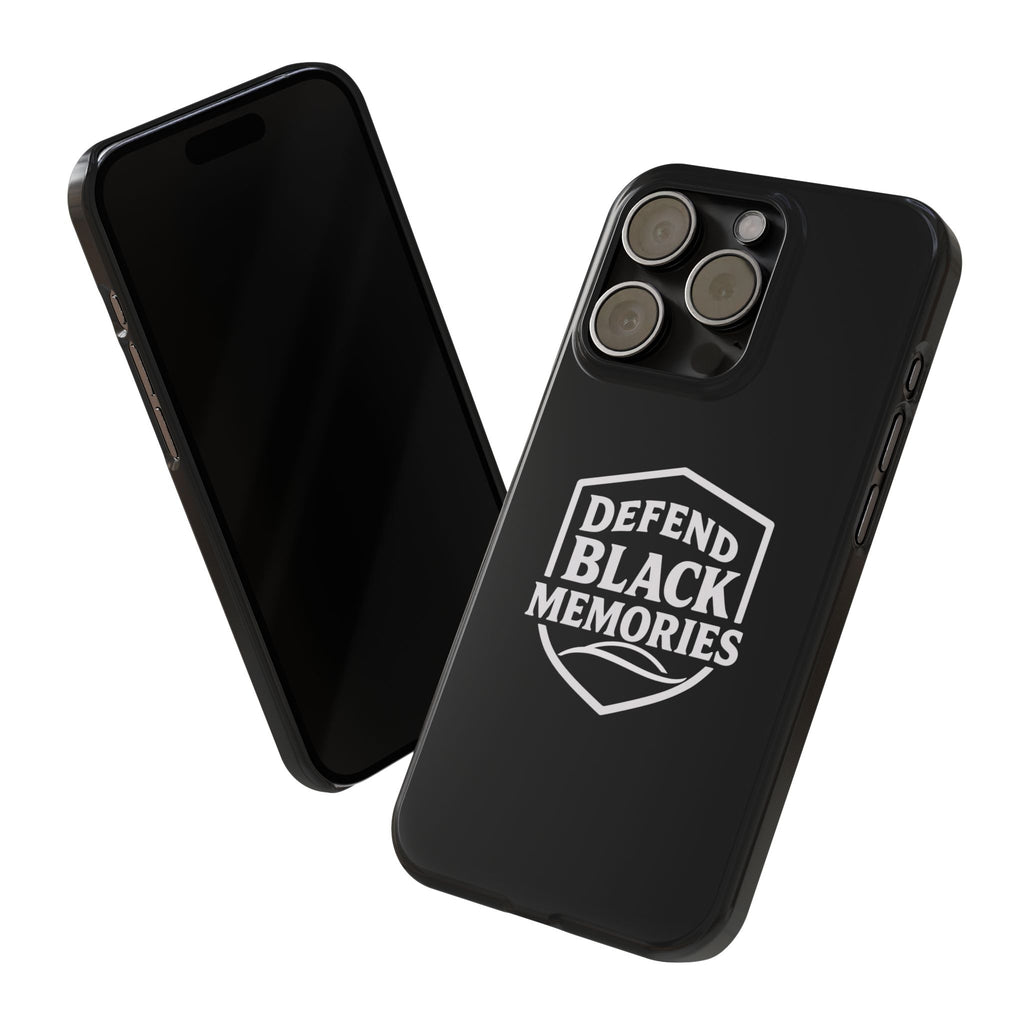 Defend Black Memories Slim Phone Case — Black Shield Typography Protective Cover