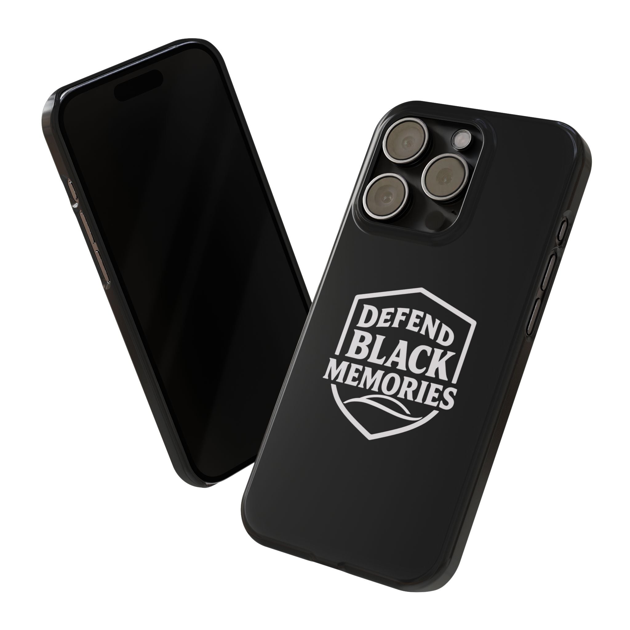 Defend Black Memories Slim Phone Case — Black Shield Typography Protective Cover