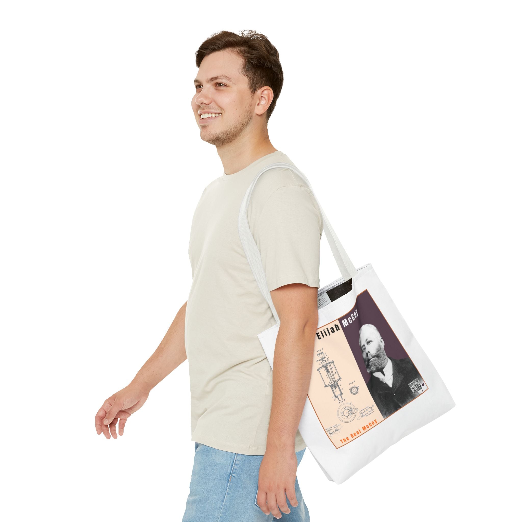 Defend Black Memories: Elijah McCoy Historical Portrait AOP Tote Bag