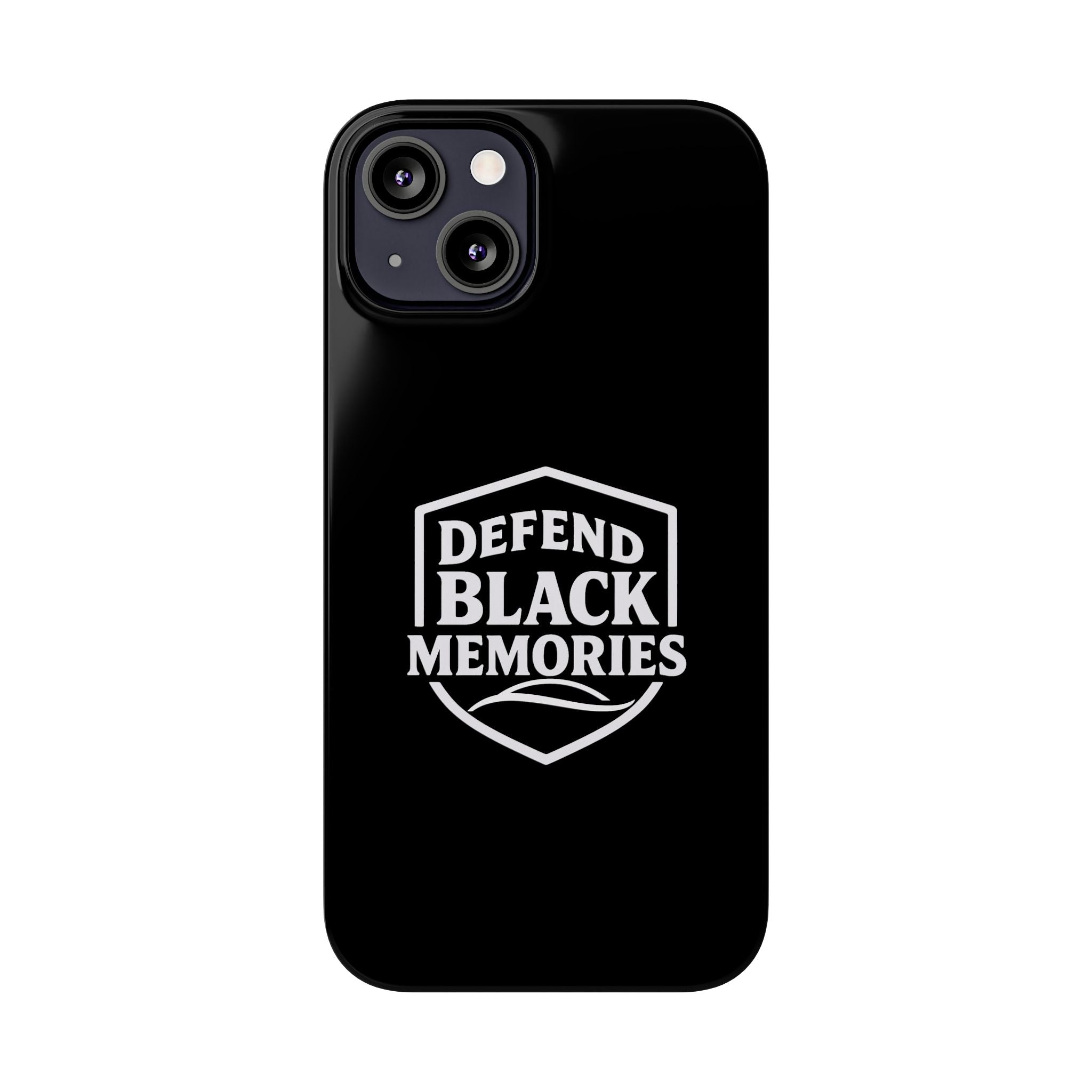 Defend Black Memories Slim Phone Case — Black Shield Typography Protective Cover