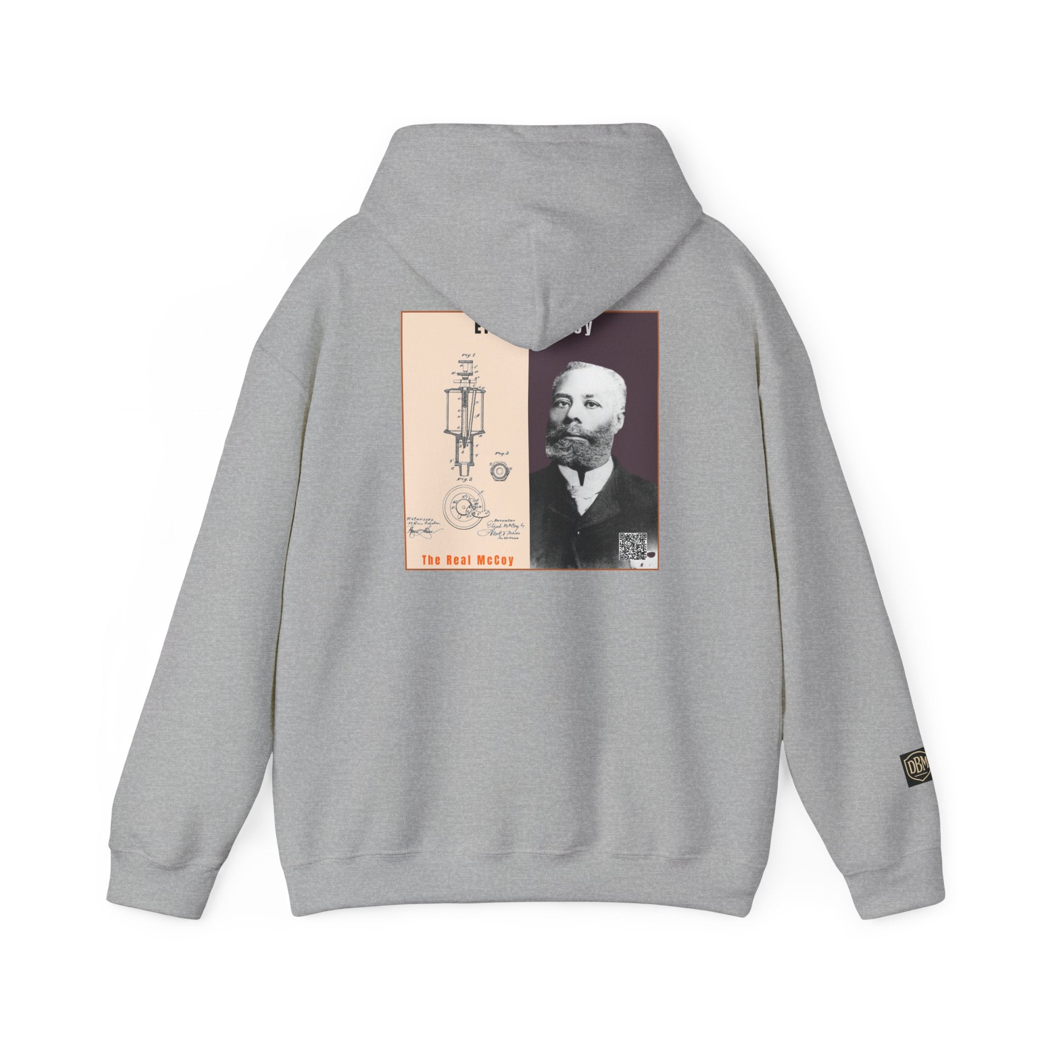 Defend Black Memories: Elijah McCoy Historical Black Portrait Big Back Logo Hoodie