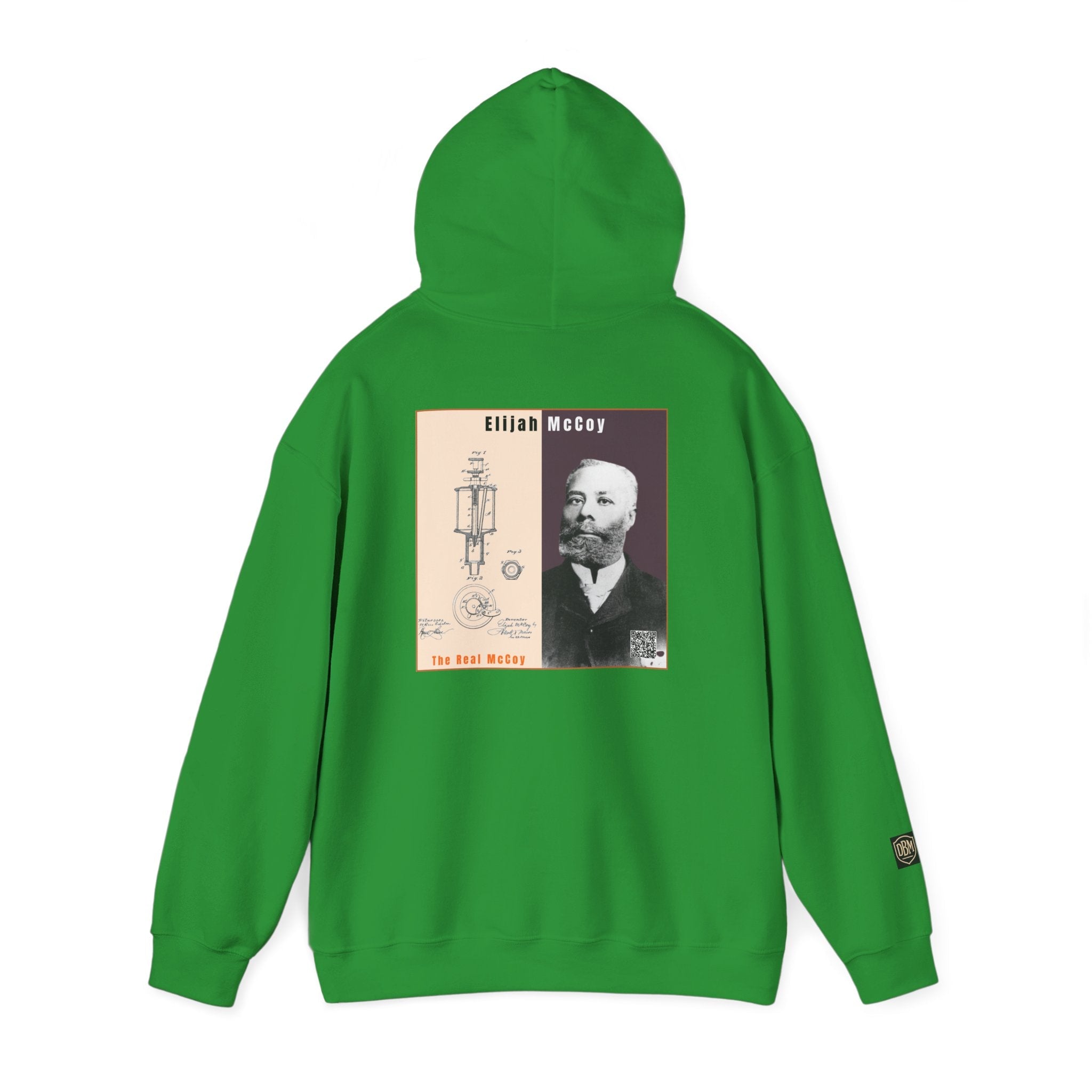 Defend Black Memories: Elijah McCoy Historical Black Portrait Big Back Logo Hoodie