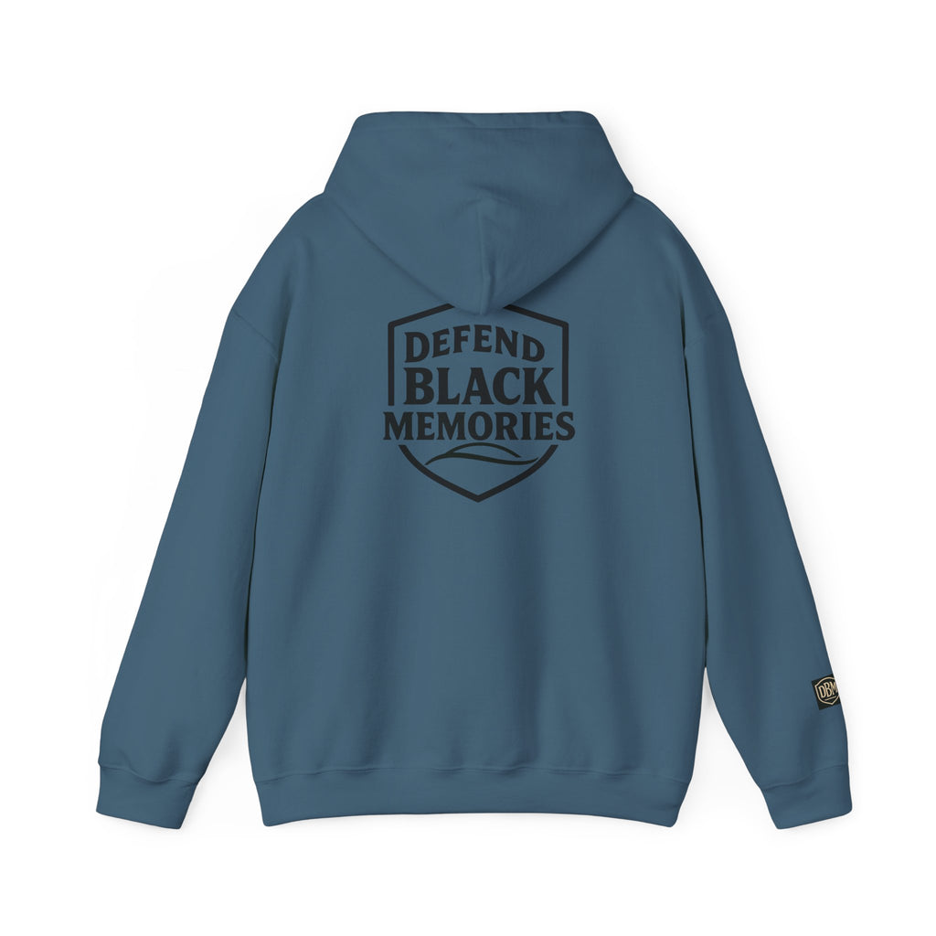 Defend Black Memories: Elijah McCoy Historical Black Portrait Big Back Logo Hoodie
