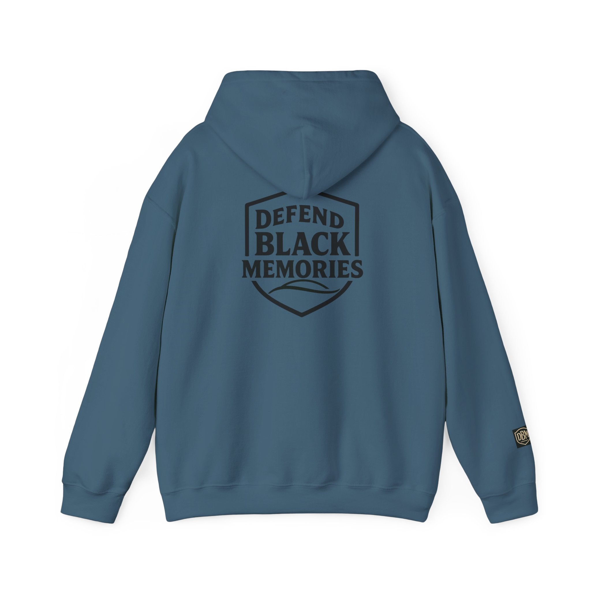 Defend Black Memories: Elijah McCoy Historical Black Portrait Big Back Logo Hoodie
