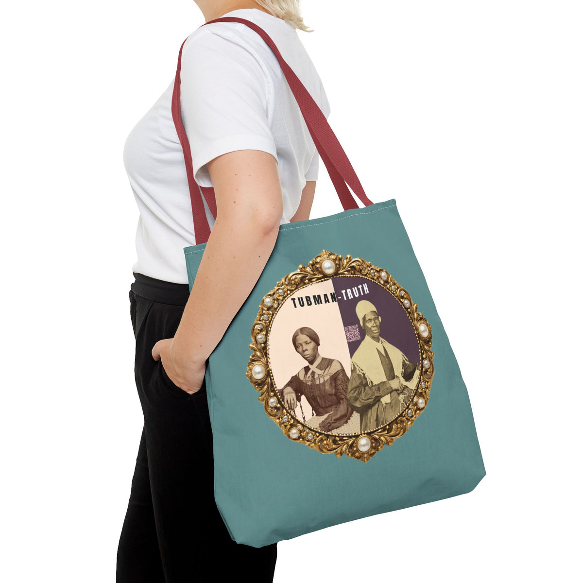 Tubman-Truth Brooch Graphic Tote Bag (Dark Teal)
