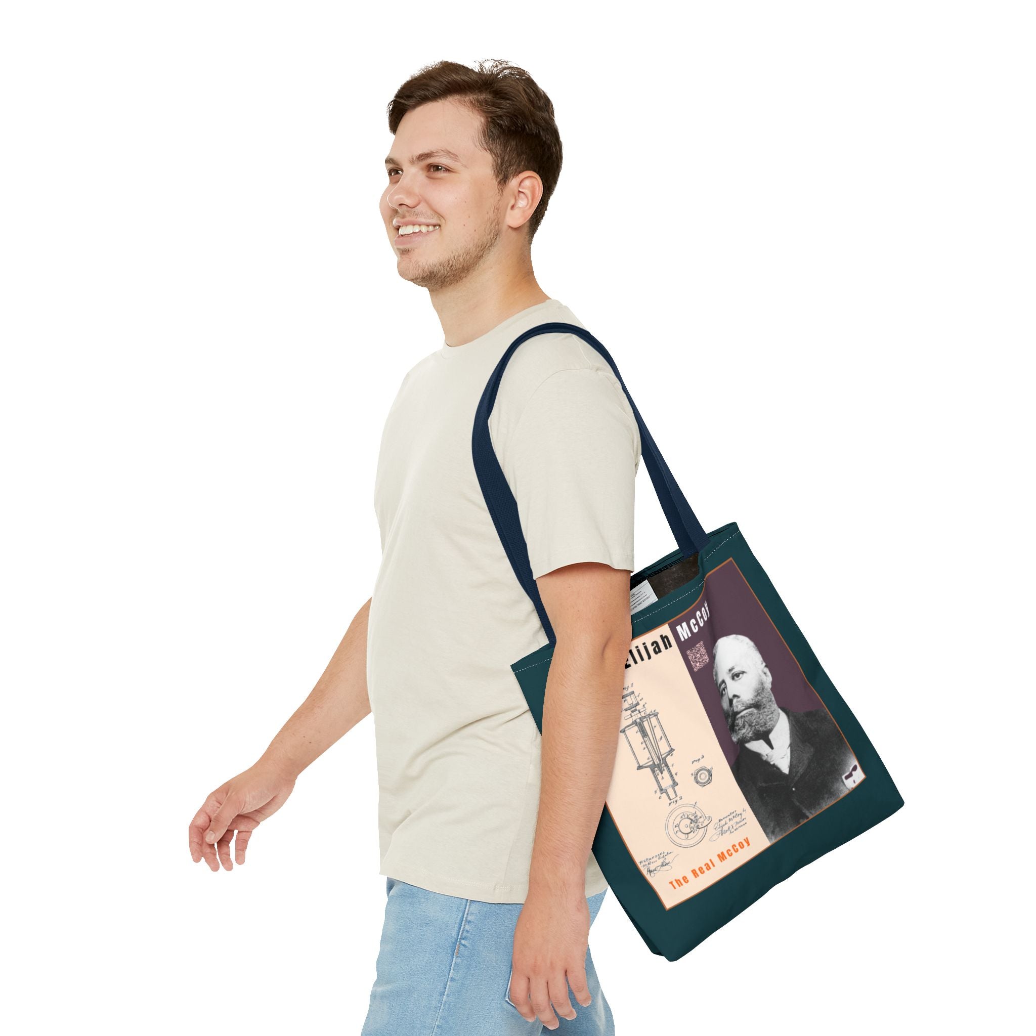 Elijah McCoy 'The Real McCoy' Tote Bag — Inspirational History Tribute (Muted Teal)