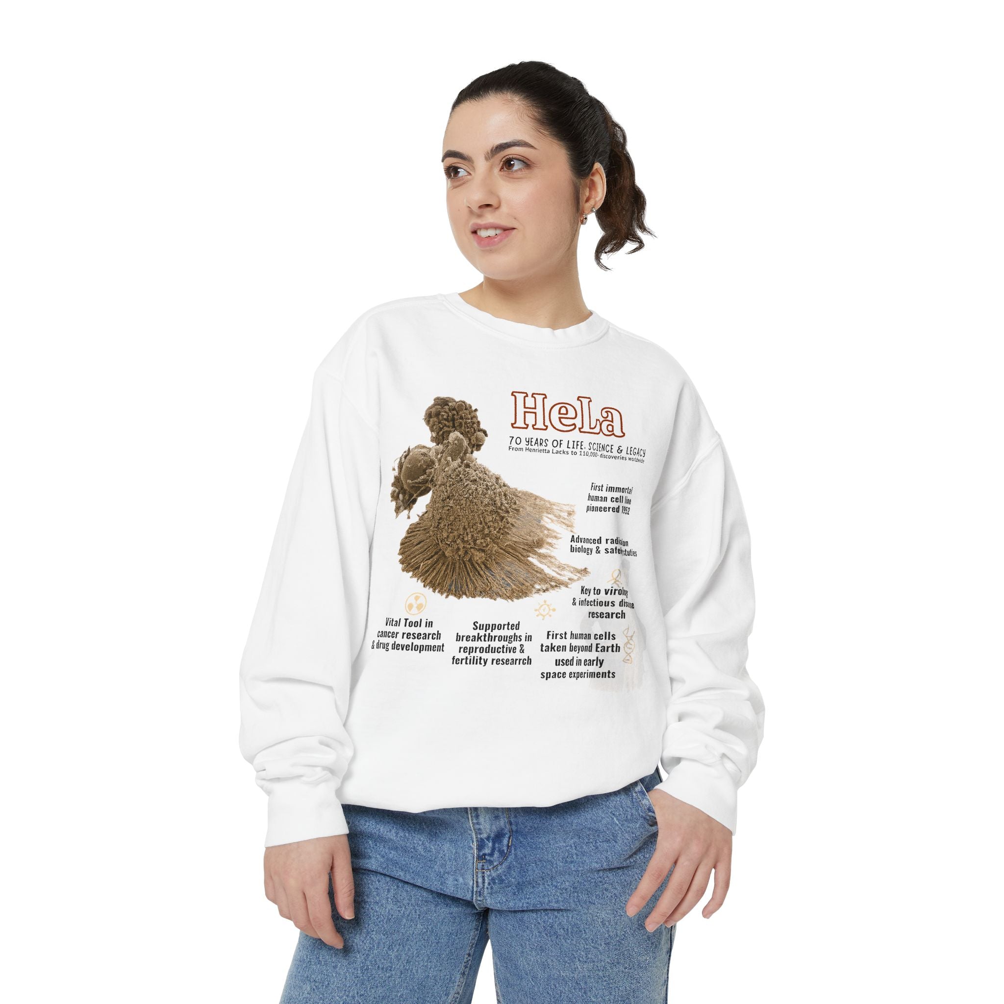Defend Black Memories: Unisex, HeLa Immortal-Henrietta Lack Garment-Dyed Sweatshirt