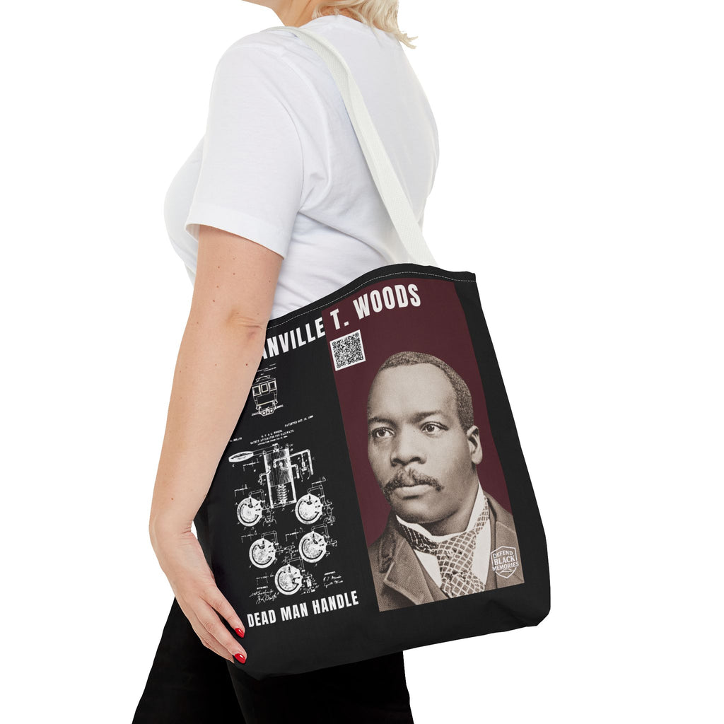 Granville T. Woods Historical Portrait Black Tote Bag (Trans/Brown Block)