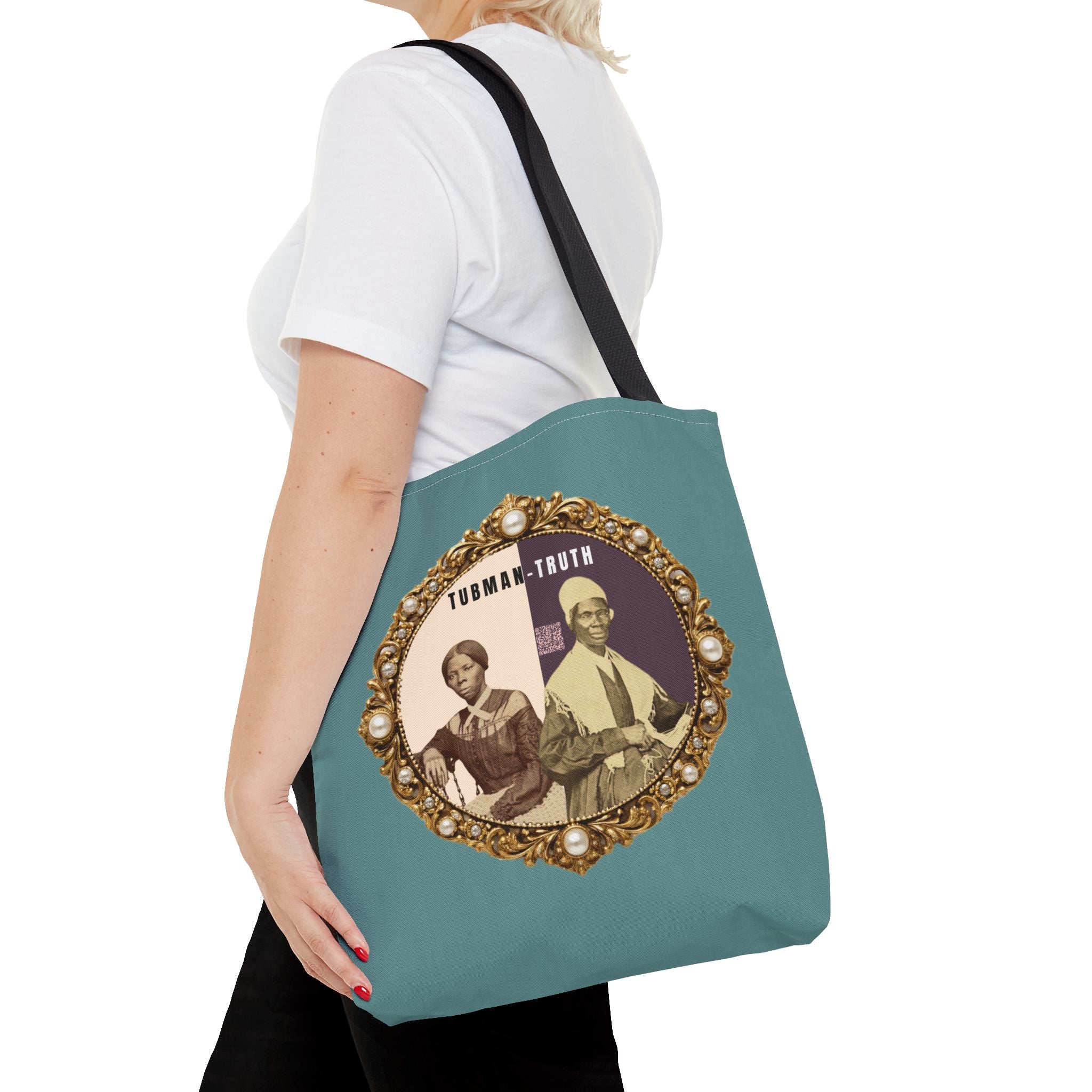 Tubman-Truth Brooch Graphic Tote Bag (Dark Teal)