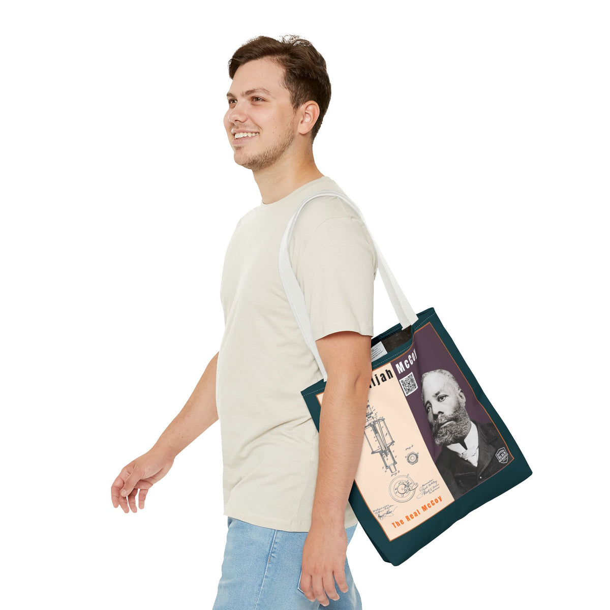 Elijah McCoy 'The Real McCoy' Tote Bag — Inspirational History Tribute (Muted Teal)