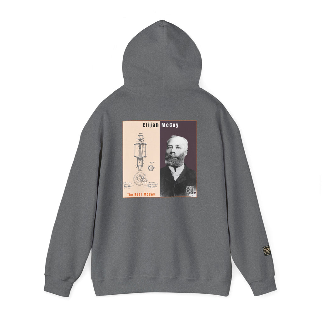 Defend Black Memories: Elijah McCoy Historical Black Portrait Big Back Logo Hoodie