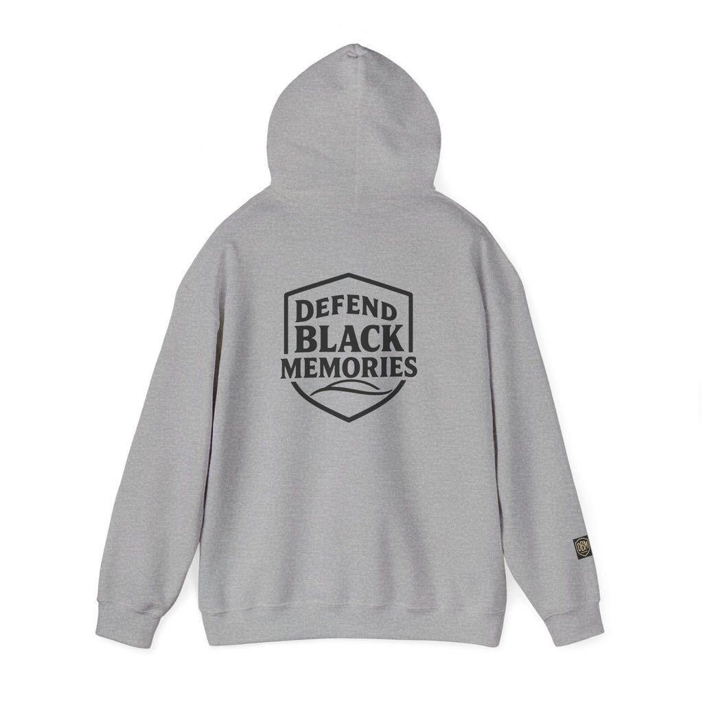 Defend Black Memories: Elijah McCoy Historical Black Portrait Big Back Logo Hoodie