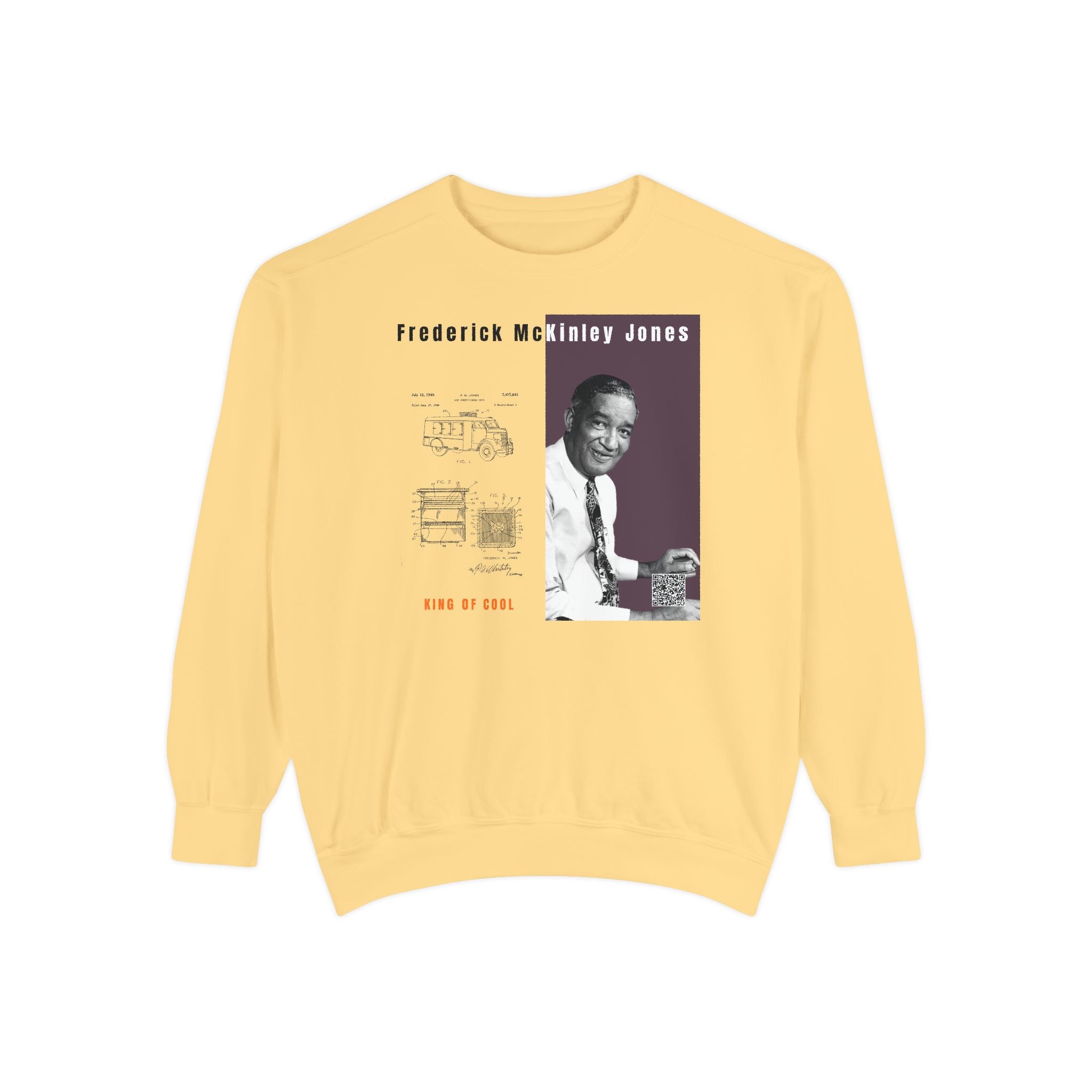 Defend Black Memories:  Frederick McKinley Jones Unisex, Garment-Dyed Tribute Sweatshirt