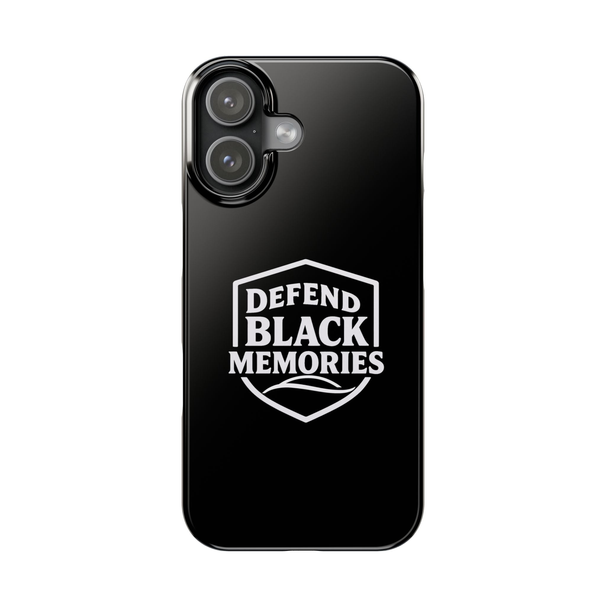 Defend Black Memories Slim Phone Case — Black Shield Typography Protective Cover