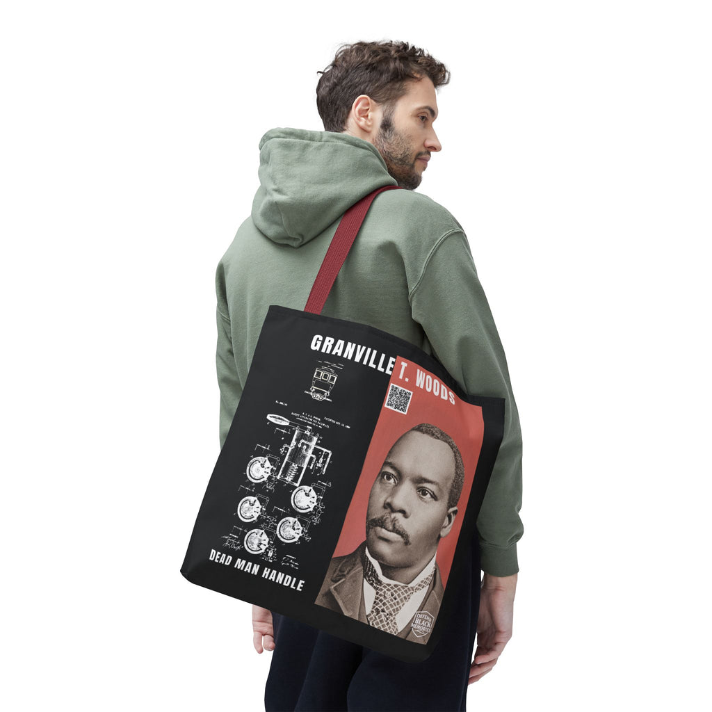 Granville T. Woods Historical Portrait Black Tote Bag (Trans/Dark Cerulean Block)
