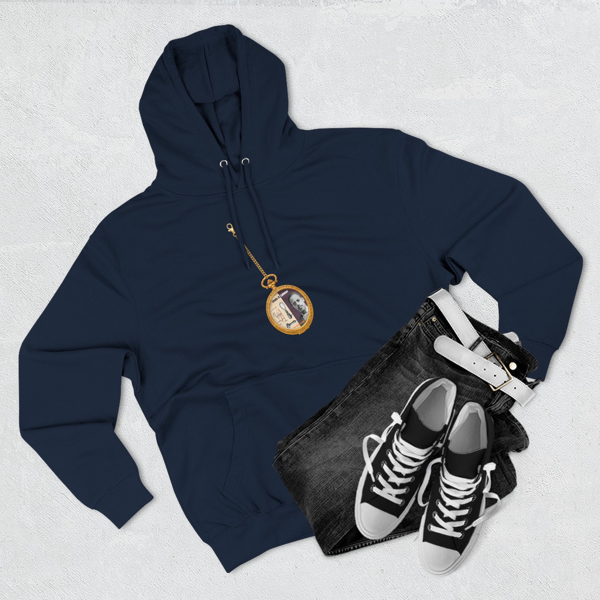 Lewis H Latimer Pocket Watch Three-Panel Fleece Hoodie