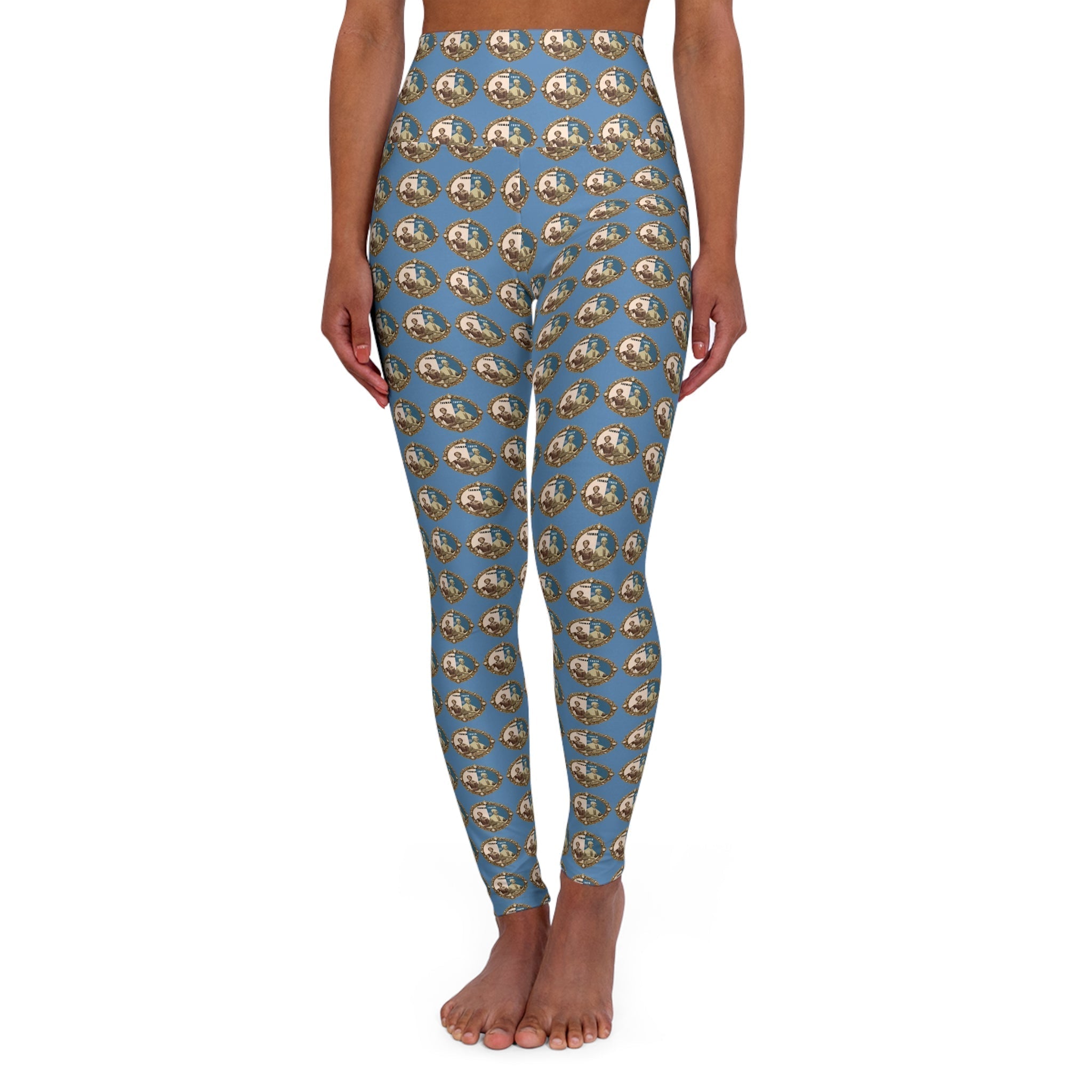 Tubman-Truth Brooch Design, High Waisted Yoga Leggings (Blue)