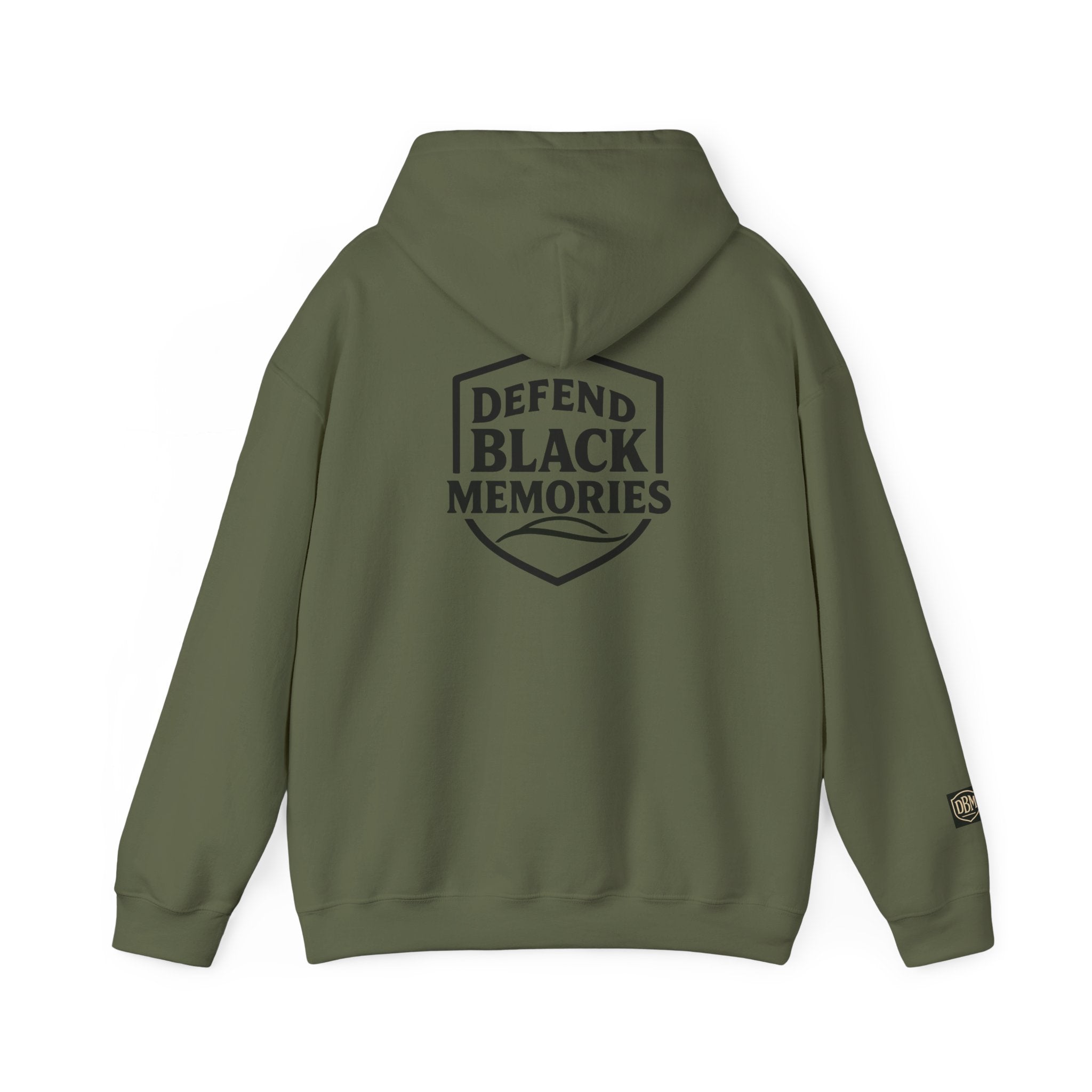 Defend Black Memories: Elijah McCoy Historical Black Portrait Big Back Logo Hoodie