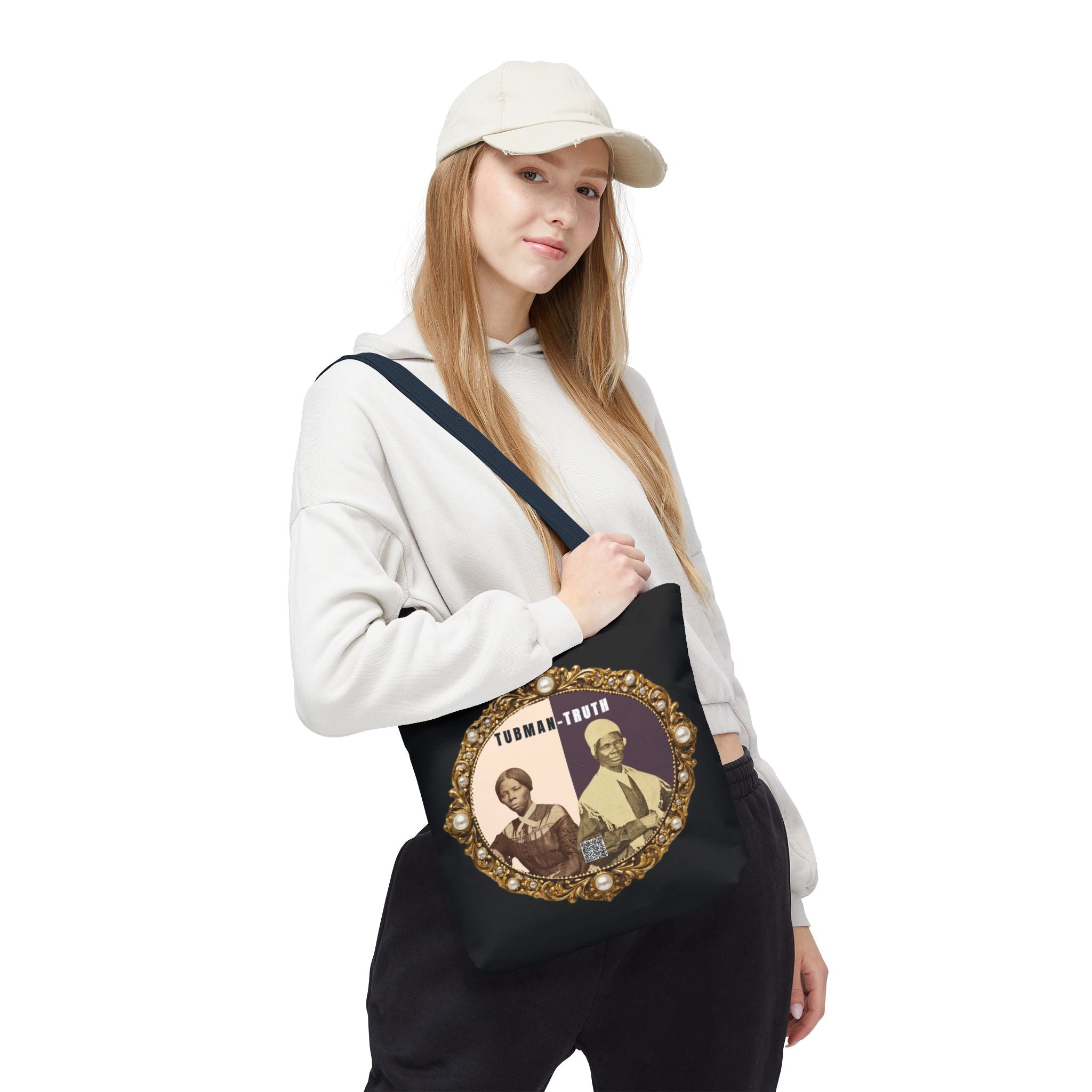 Tubman-Truth Brooch Graphic Tote Bag (Black)