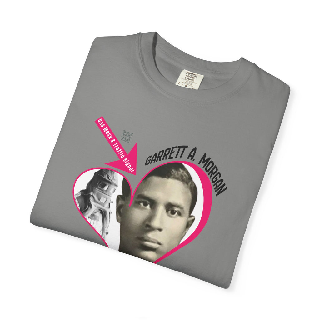 Garrett A. Morgan Oversize Heart Tribute Tee — Inventor of Traffic Signal & Gas Mask with QR Bio