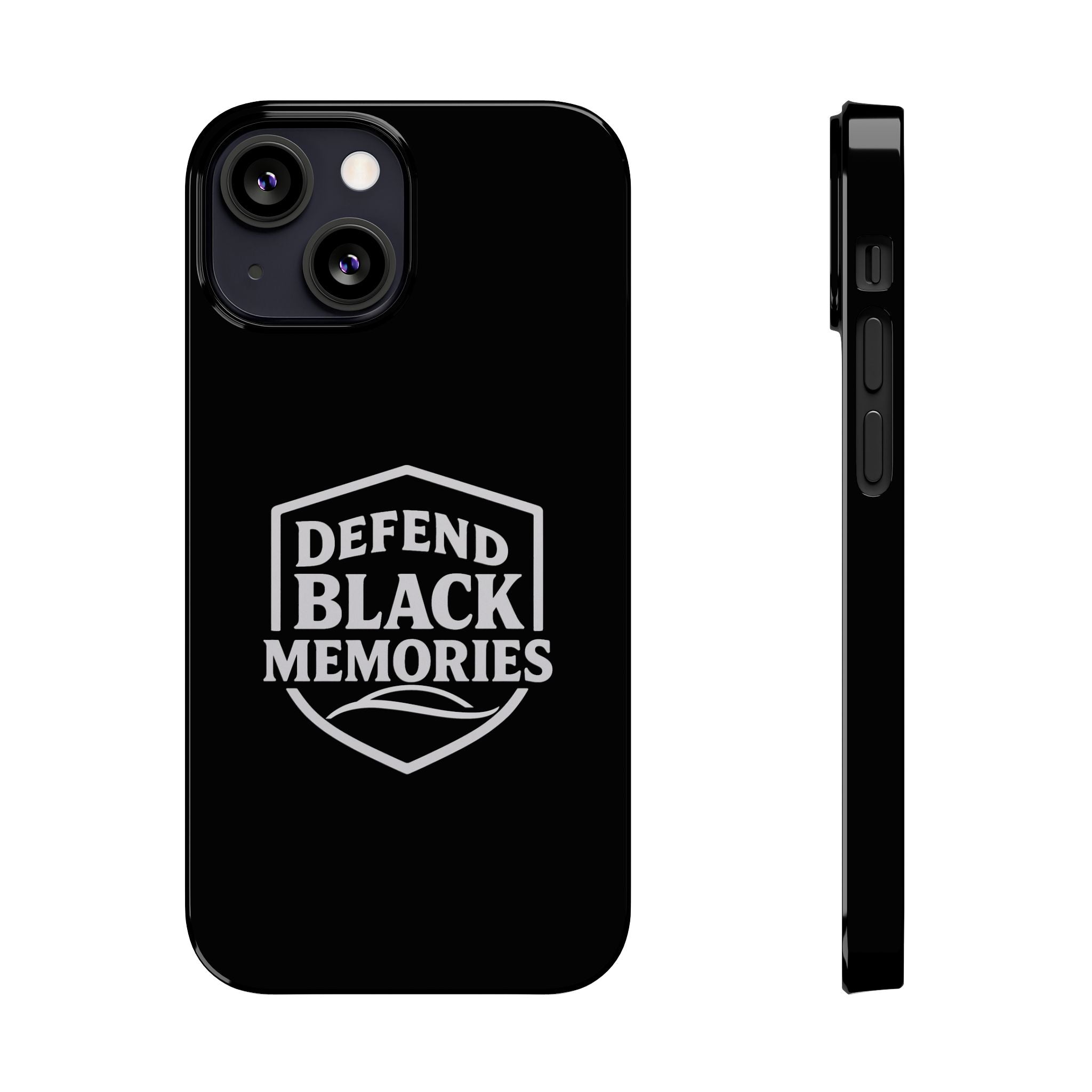 Defend Black Memories Slim Phone Case — Black Shield Typography Protective Cover