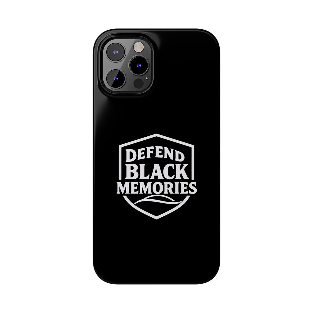 Defend Black Memories Slim Phone Case — Black Shield Typography Protective Cover