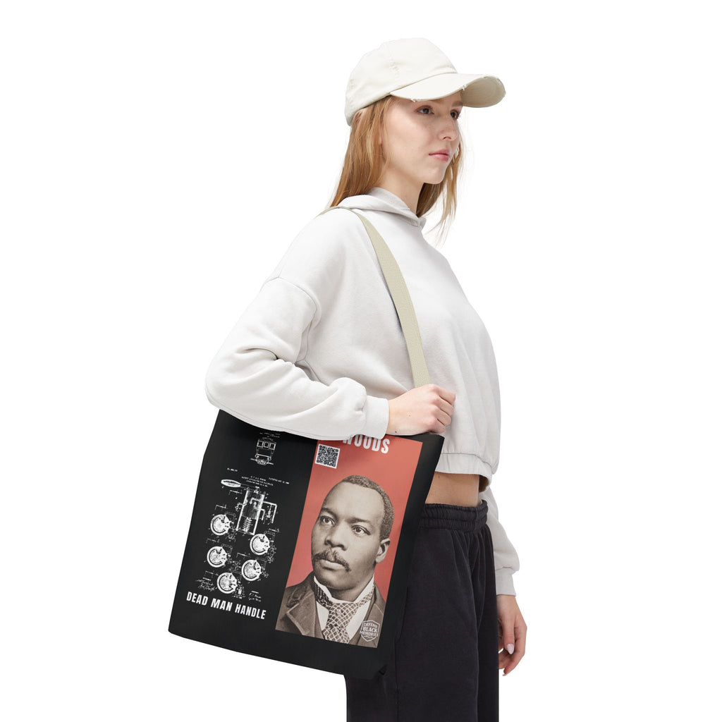 Granville T. Woods Historical Portrait Black Tote Bag (Trans/Dark Cerulean Block)