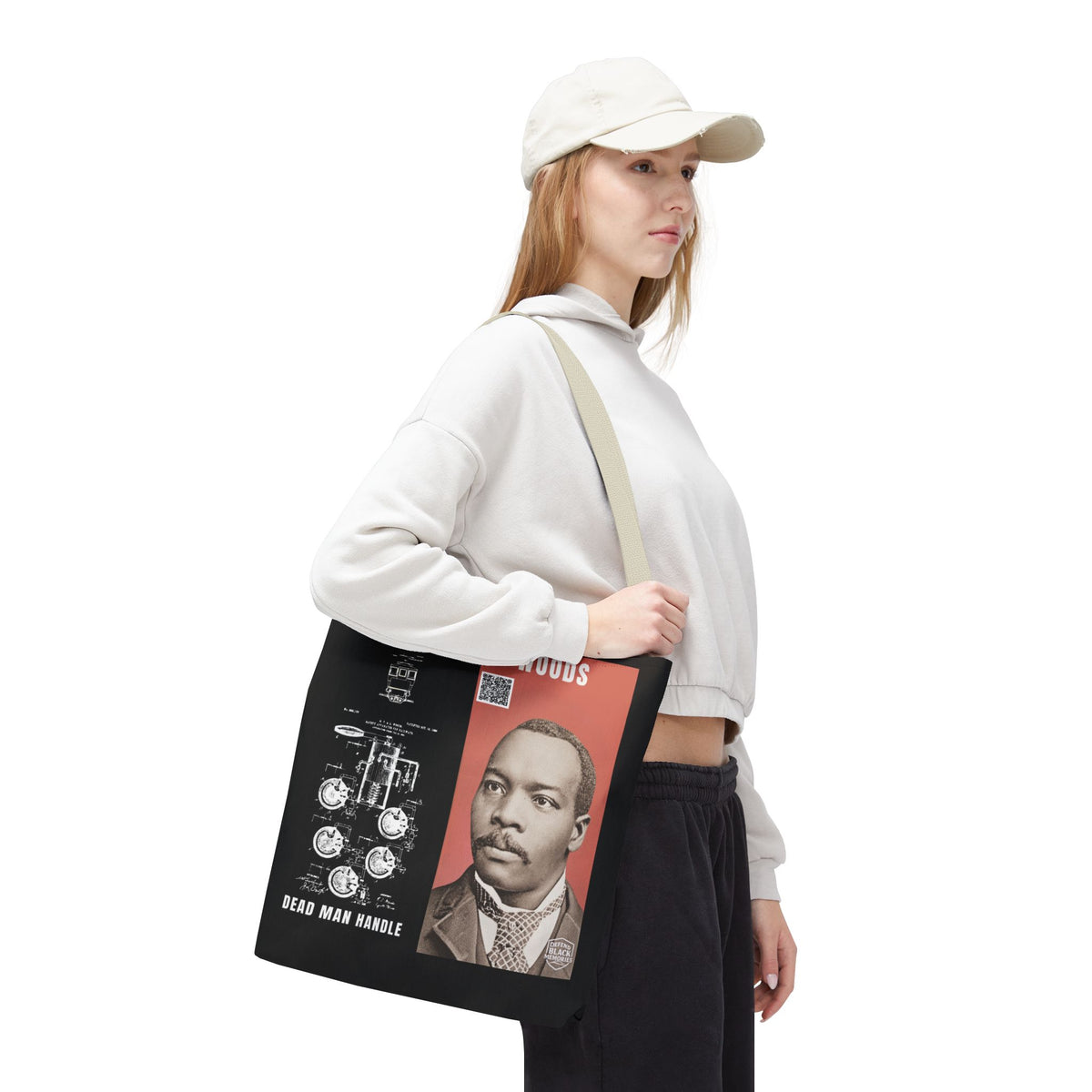 Granville T. Woods Historical Portrait Black Tote Bag (Trans/Dark Cerulean Block)