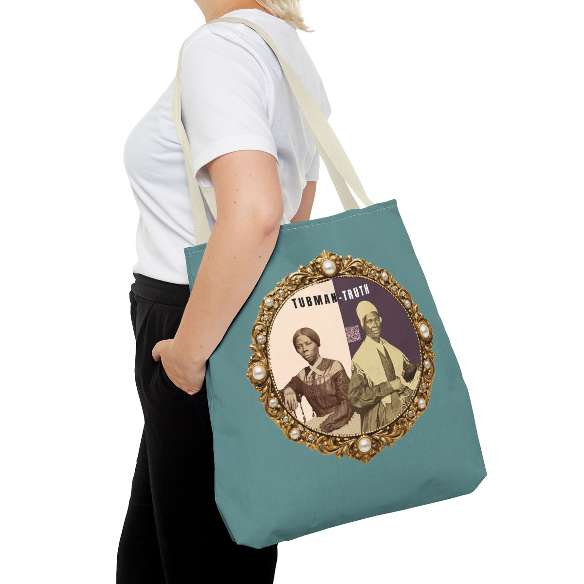 Tubman-Truth Brooch Graphic Tote Bag (Dark Teal)