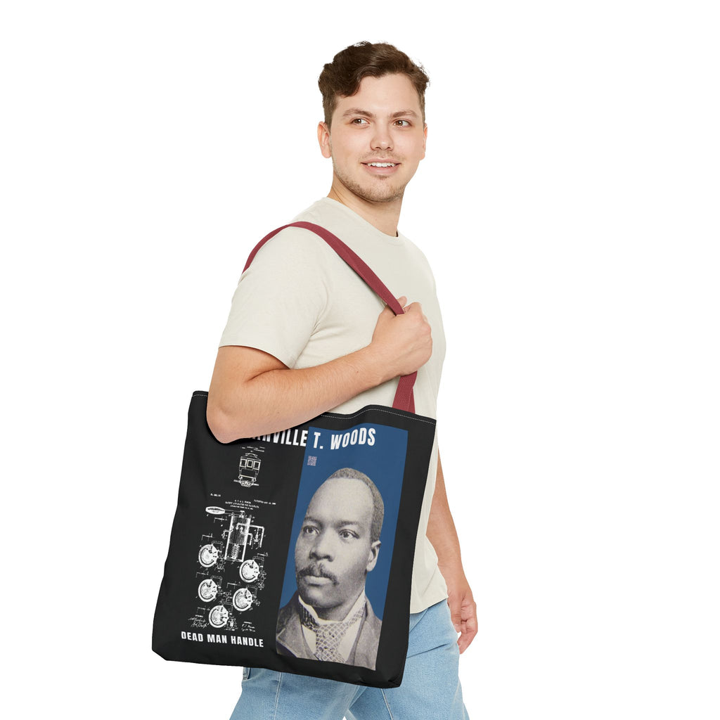 Granville T. Woods Historical Portrait Black Tote Bag (Trans/Dark Cerulean Block)
