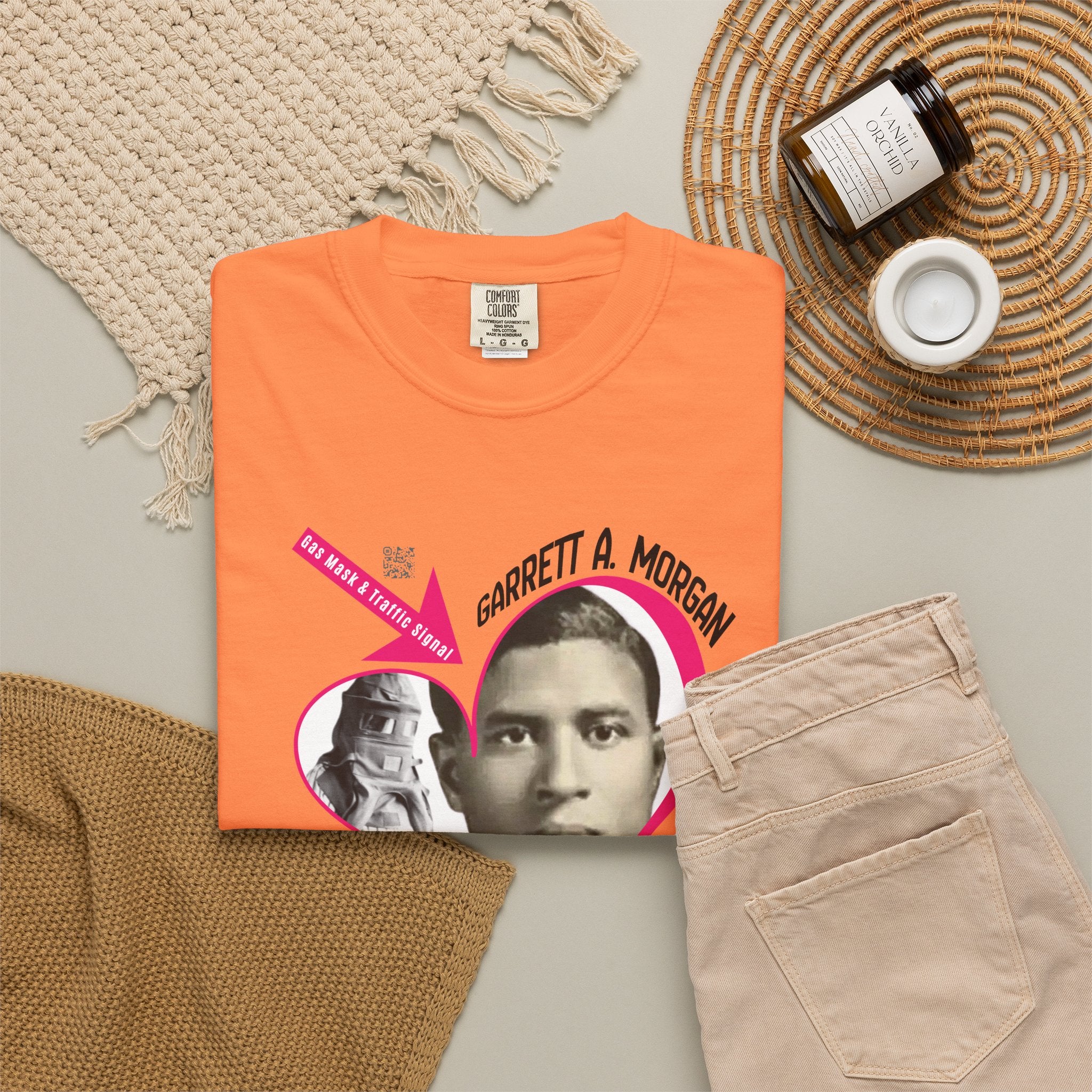 Garrett A. Morgan Oversize Heart Tribute Tee — Inventor of Traffic Signal & Gas Mask with QR Bio