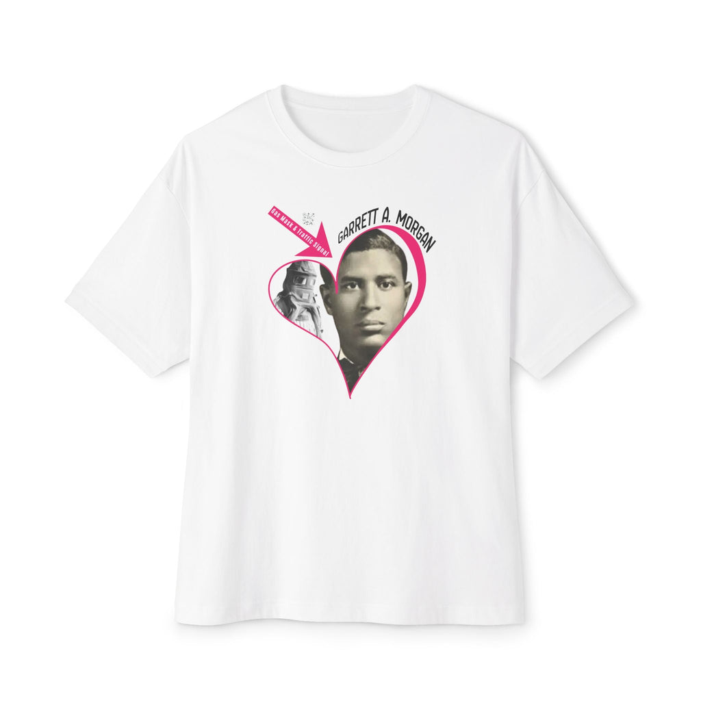 Garrett A. Morgan Oversize Heart Tribute Tee — Inventor of Traffic Signal & Gas Mask with QR Bio