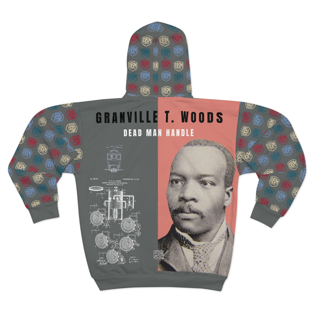 Granville T. Woods, AOP Back Graphic, Zip Hoodie (Grey)