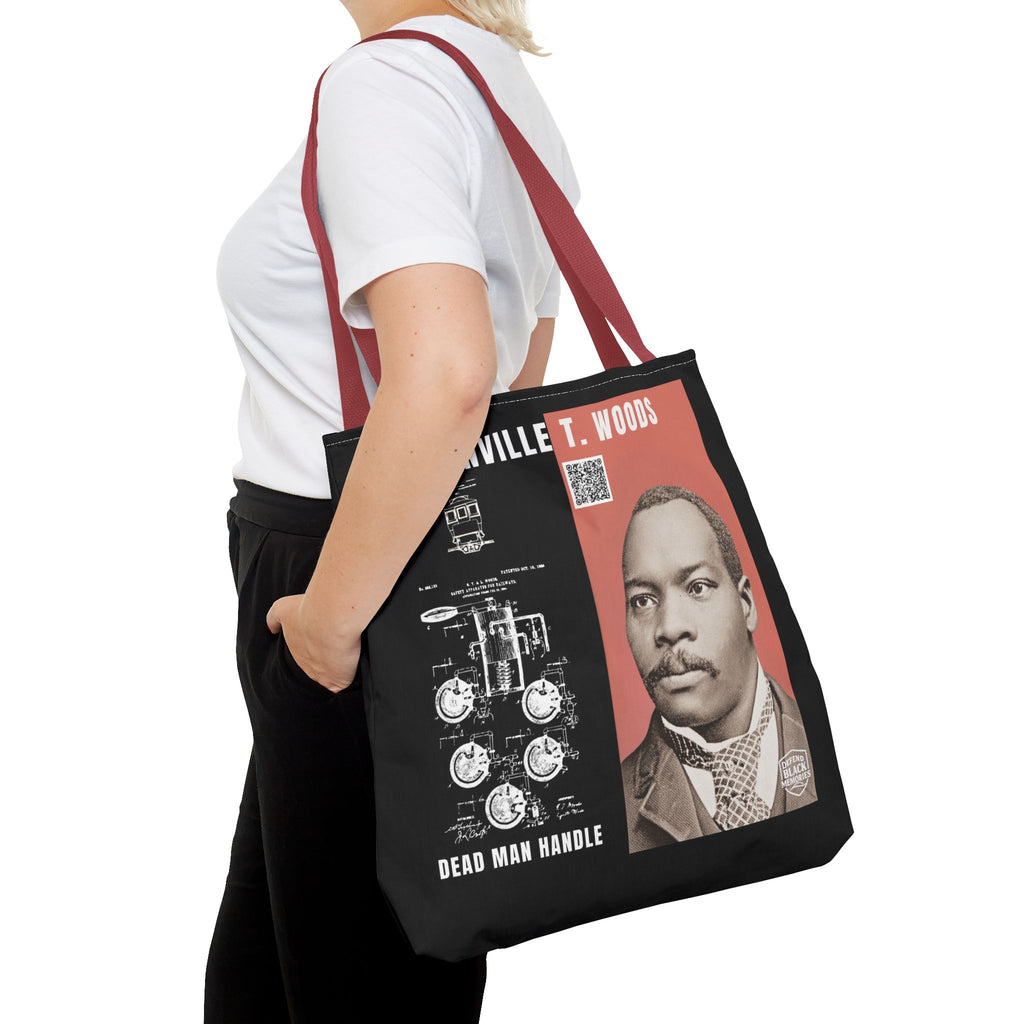 Granville T. Woods Historical Portrait Black Tote Bag (Trans/Dark Cerulean Block)