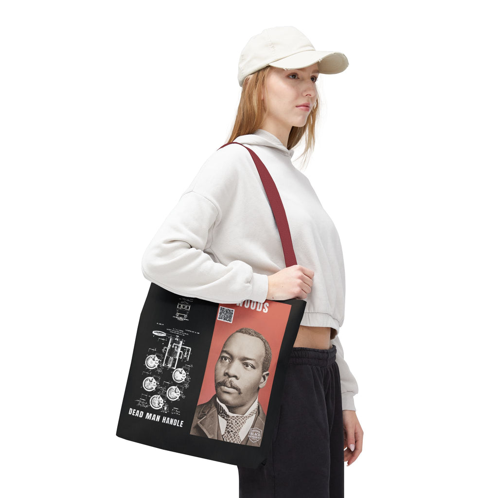 Granville T. Woods Historical Portrait Black Tote Bag (Trans/Dark Cerulean Block)