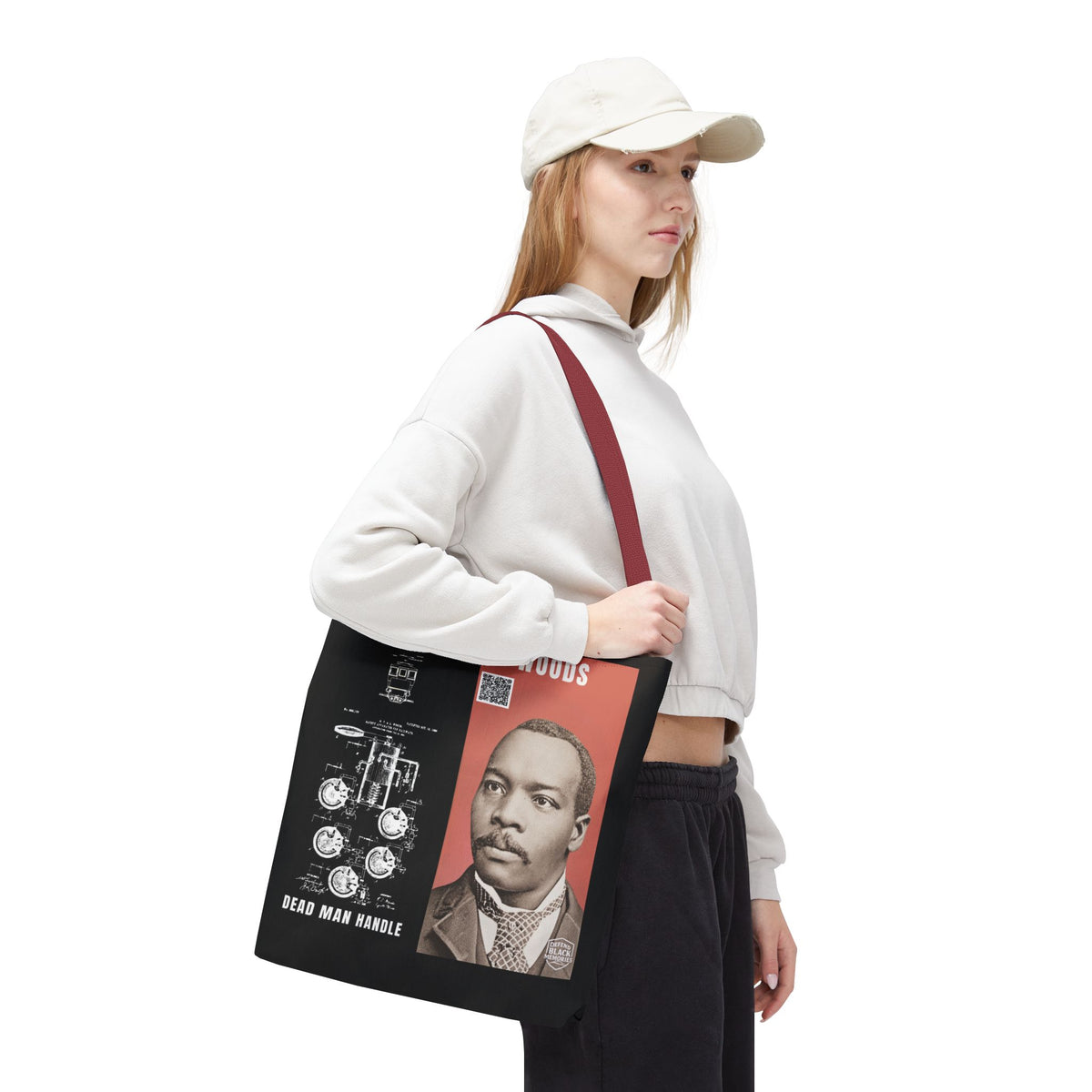 Granville T. Woods Historical Portrait Black Tote Bag (Trans/Dark Cerulean Block)