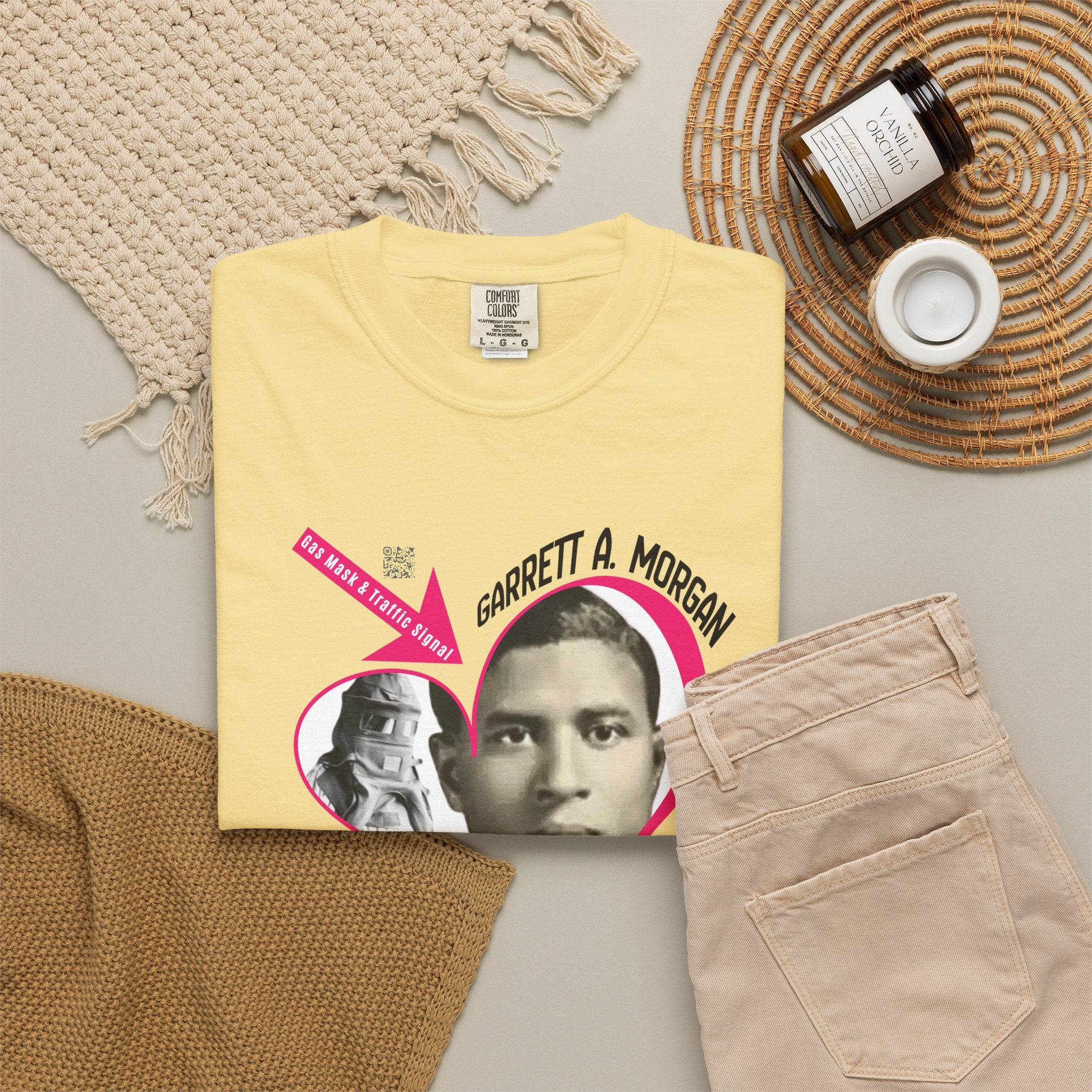 Garrett A. Morgan Oversize Heart Tribute Tee — Inventor of Traffic Signal & Gas Mask with QR Bio