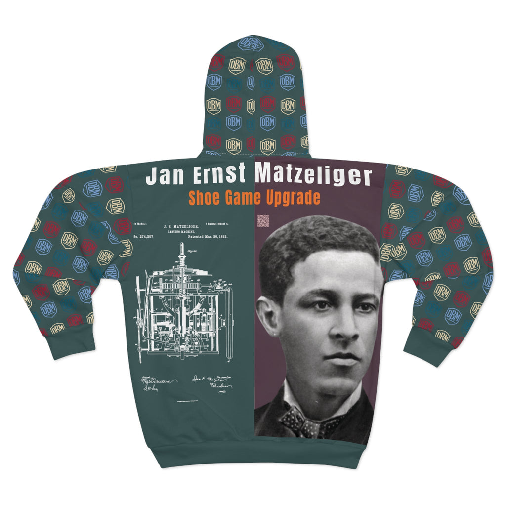 Jan Ernst Matzeliger  AOP Back Graphic, Zip Hoodie (Grey)