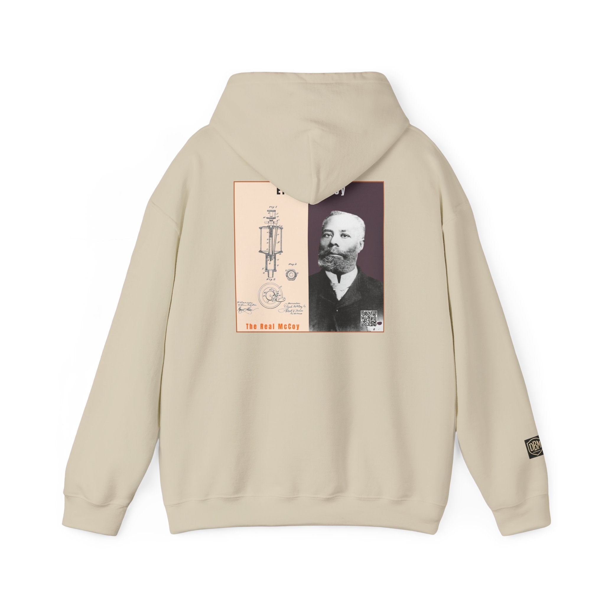 Defend Black Memories: Elijah McCoy Historical Black Portrait Big Back Logo Hoodie