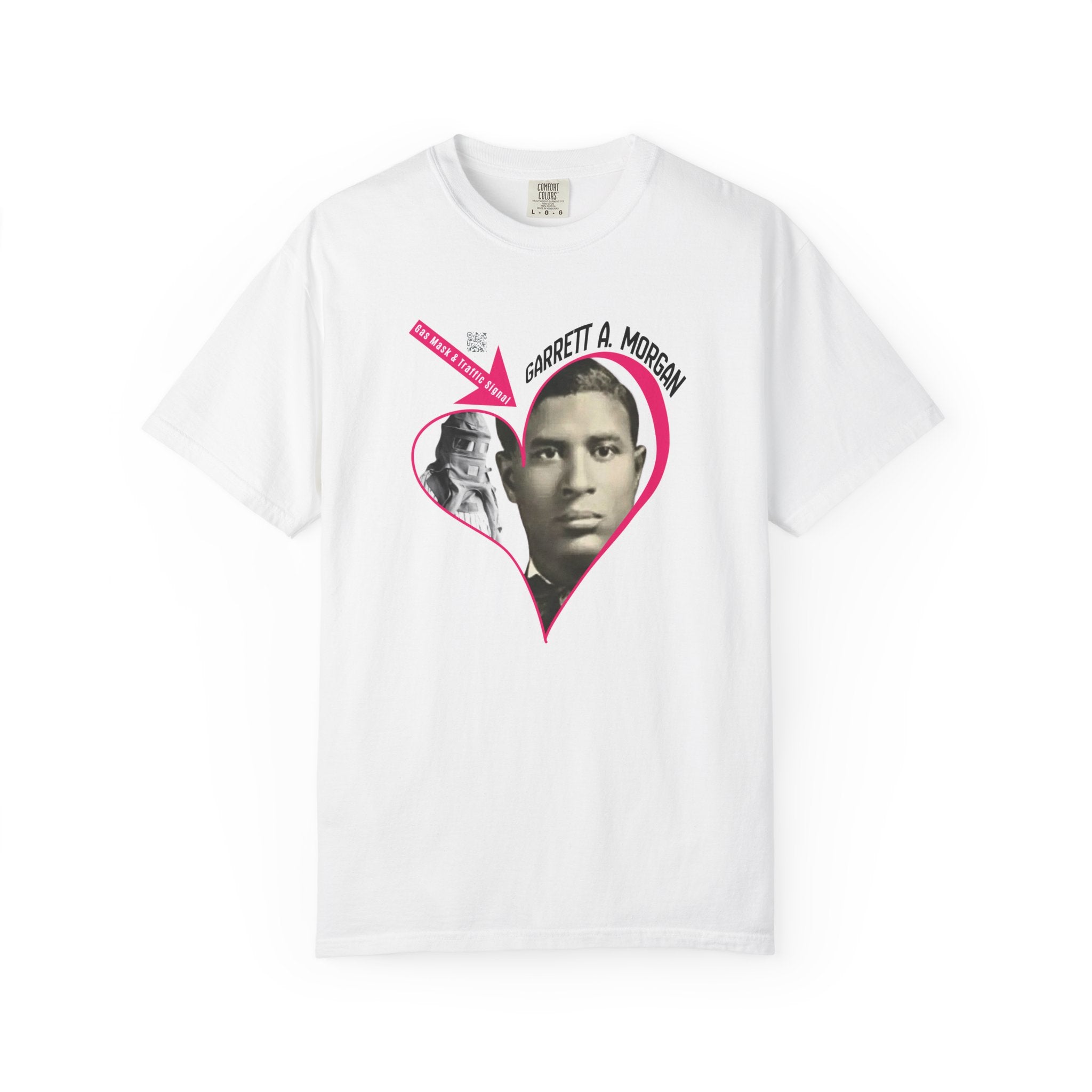 Garrett A. Morgan Oversize Heart Tribute Tee — Inventor of Traffic Signal & Gas Mask with QR Bio