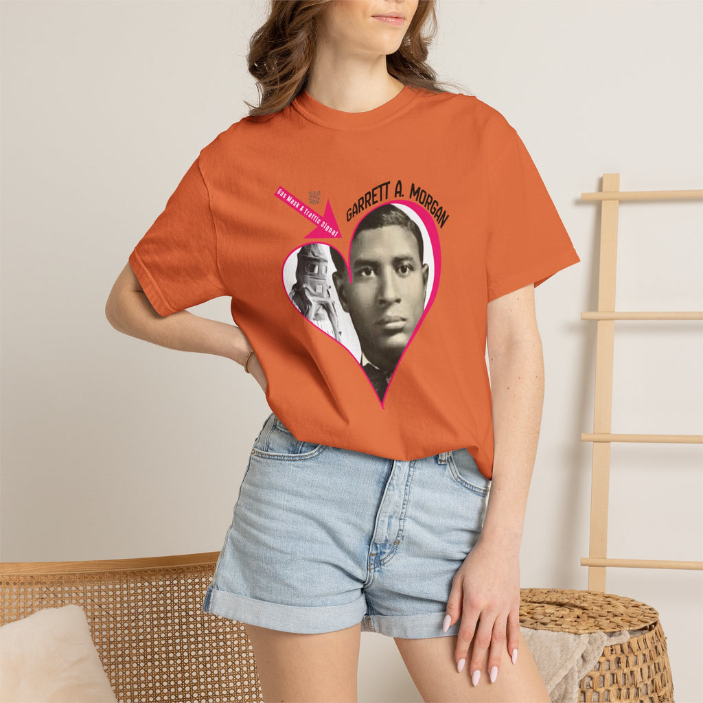 Garrett A. Morgan Oversize Heart Tribute Tee — Inventor of Traffic Signal & Gas Mask with QR Bio