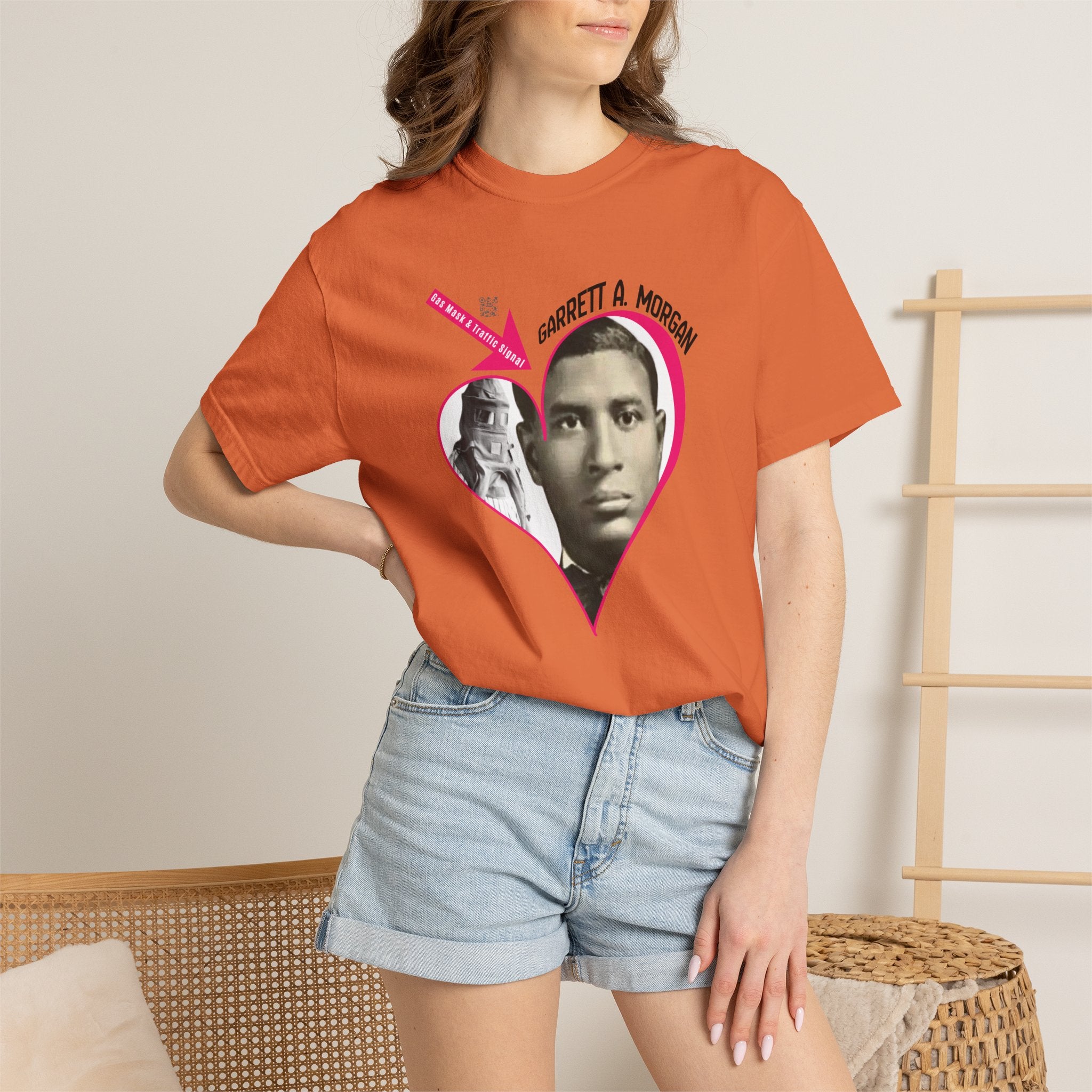 Garrett A. Morgan Oversize Heart Tribute Tee — Inventor of Traffic Signal & Gas Mask with QR Bio