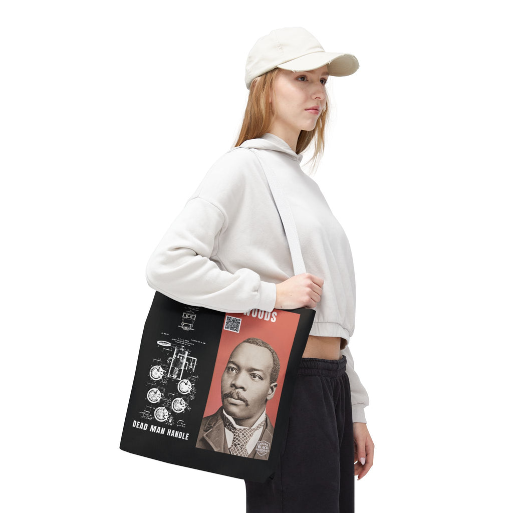 Granville T. Woods Historical Portrait Black Tote Bag (Trans/Dark Cerulean Block)