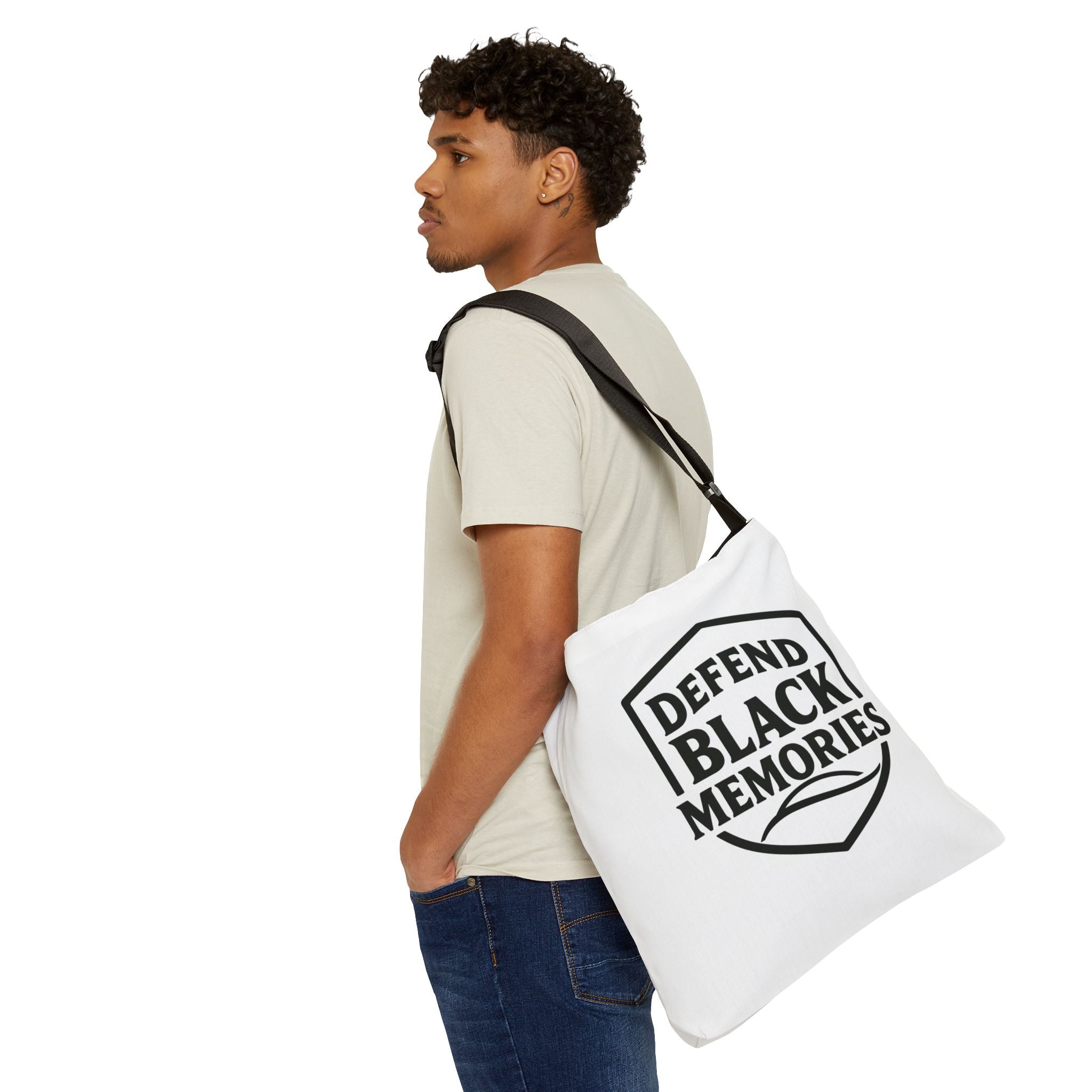 Adjustable Tote Bag — Simple White Tote with Black Logo