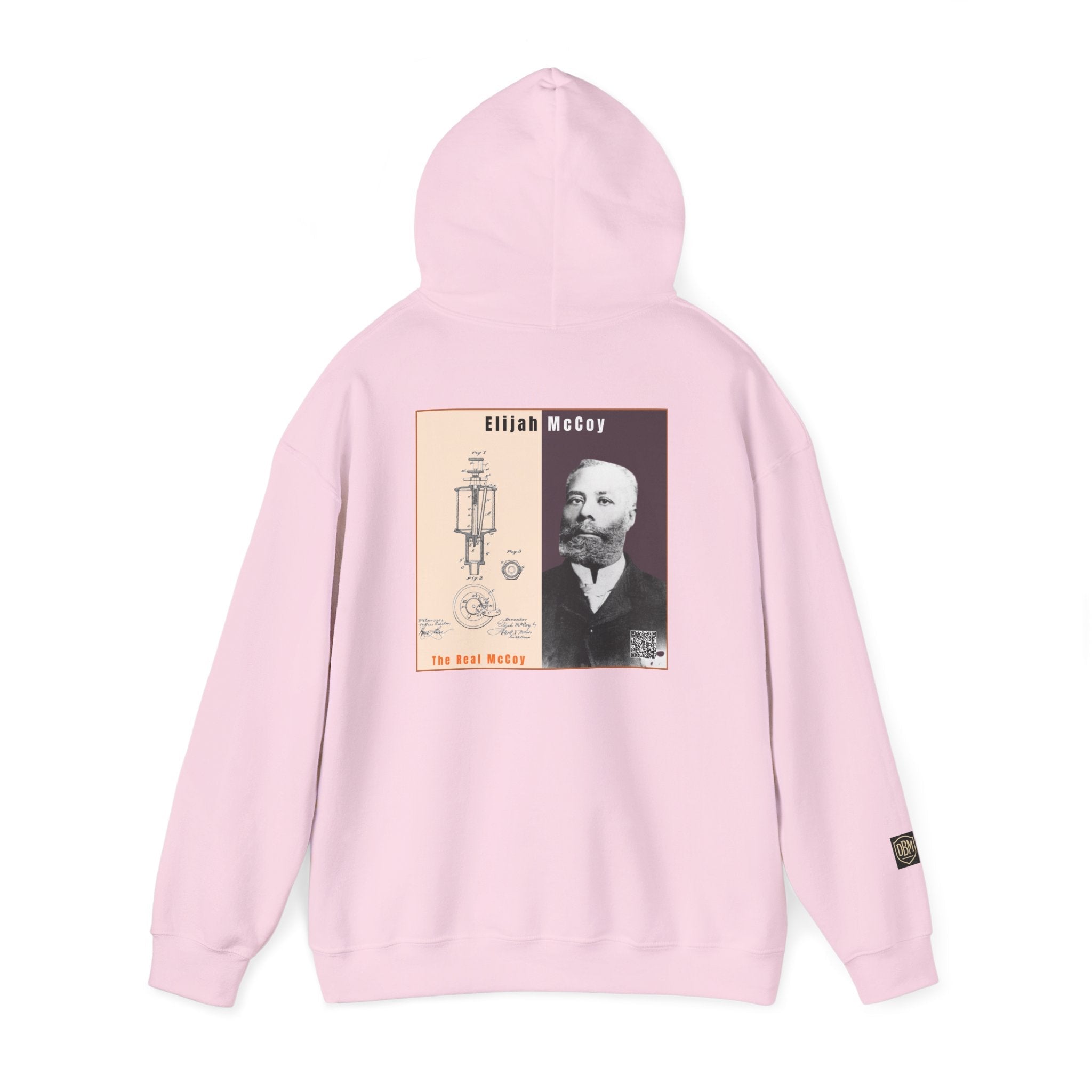 Defend Black Memories: Elijah McCoy Historical Black Portrait Big Back Logo Hoodie