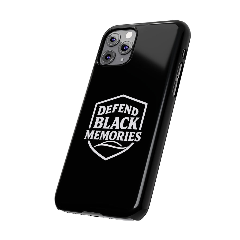 Defend Black Memories Slim Phone Case — Black Shield Typography Protective Cover