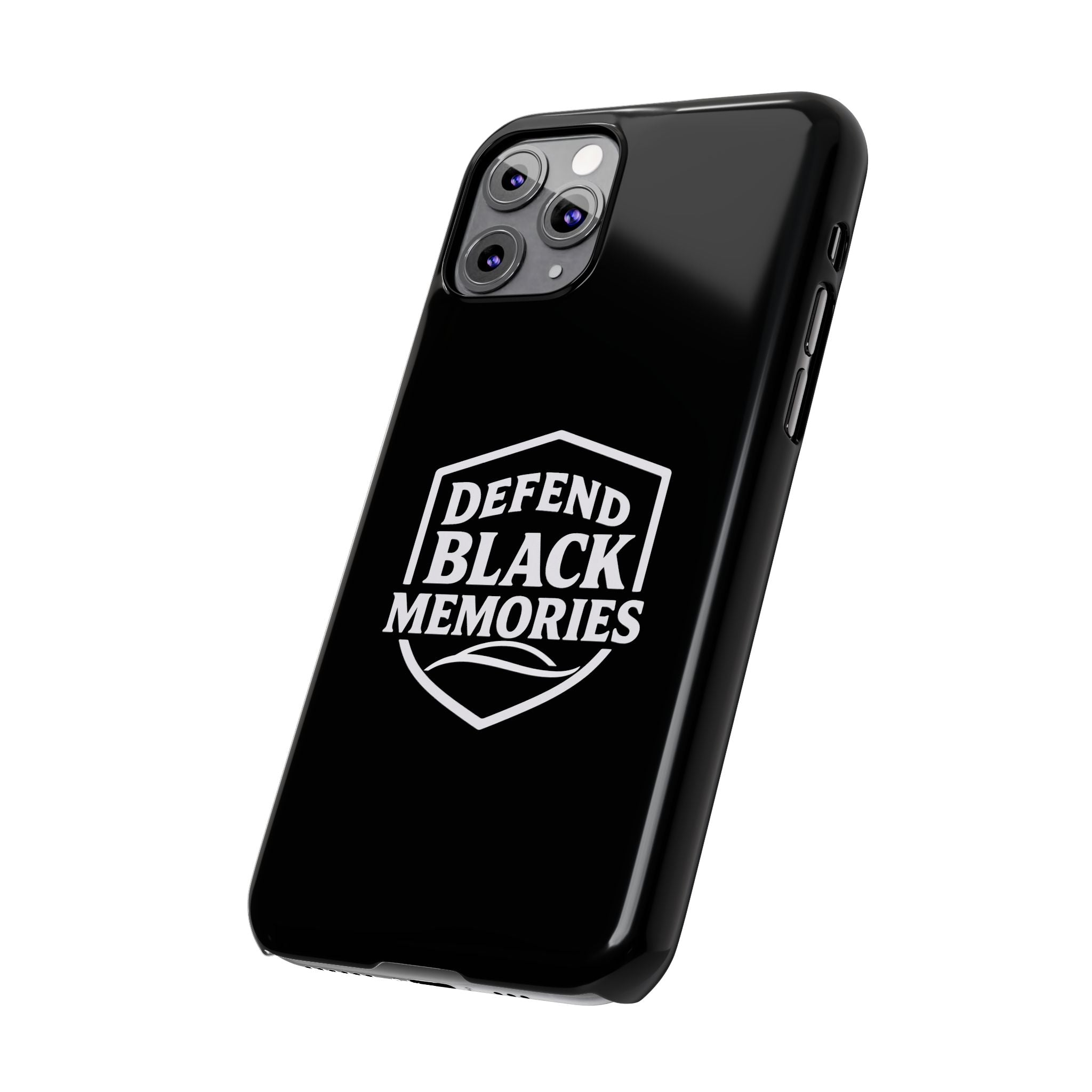 Defend Black Memories Slim Phone Case — Black Shield Typography Protective Cover