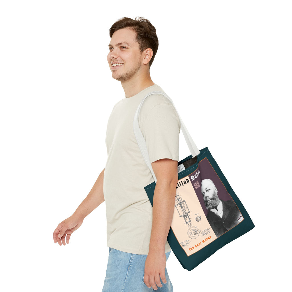 Elijah McCoy 'The Real McCoy' Tote Bag — Inspirational History Tribute (Muted Teal)